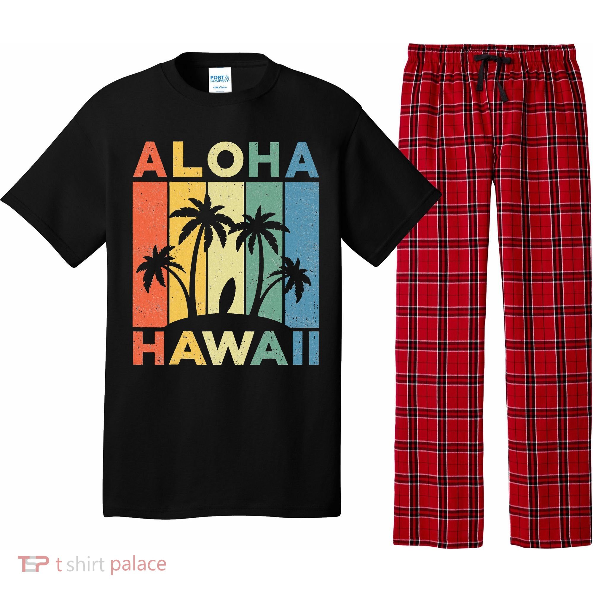Aloha Hawaii Hawaiian Island Palm Beach Surfboard Surf Pajama Set