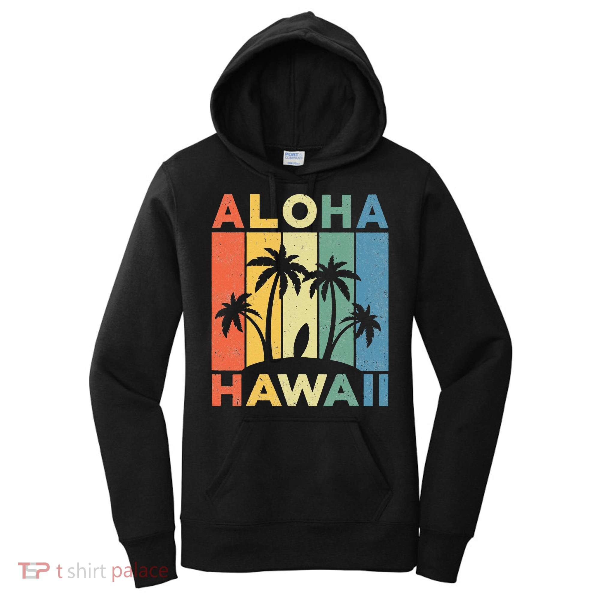 Aloha Hawaii Hawaiian Island Palm Beach Surfboard Surf Women's Hoodie