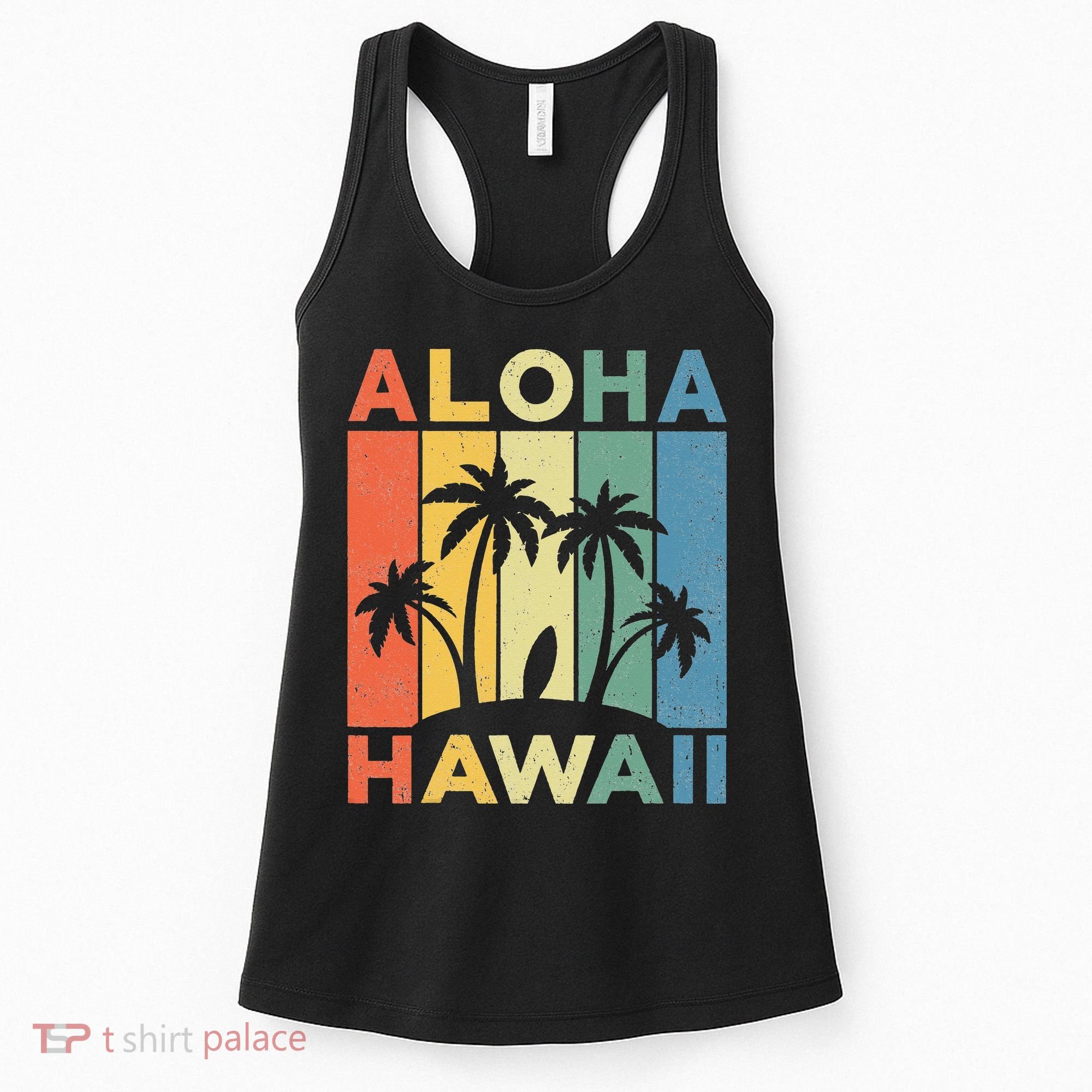 Aloha Hawaii Hawaiian Island Palm Beach Surfboard Surf Women's Tank Top