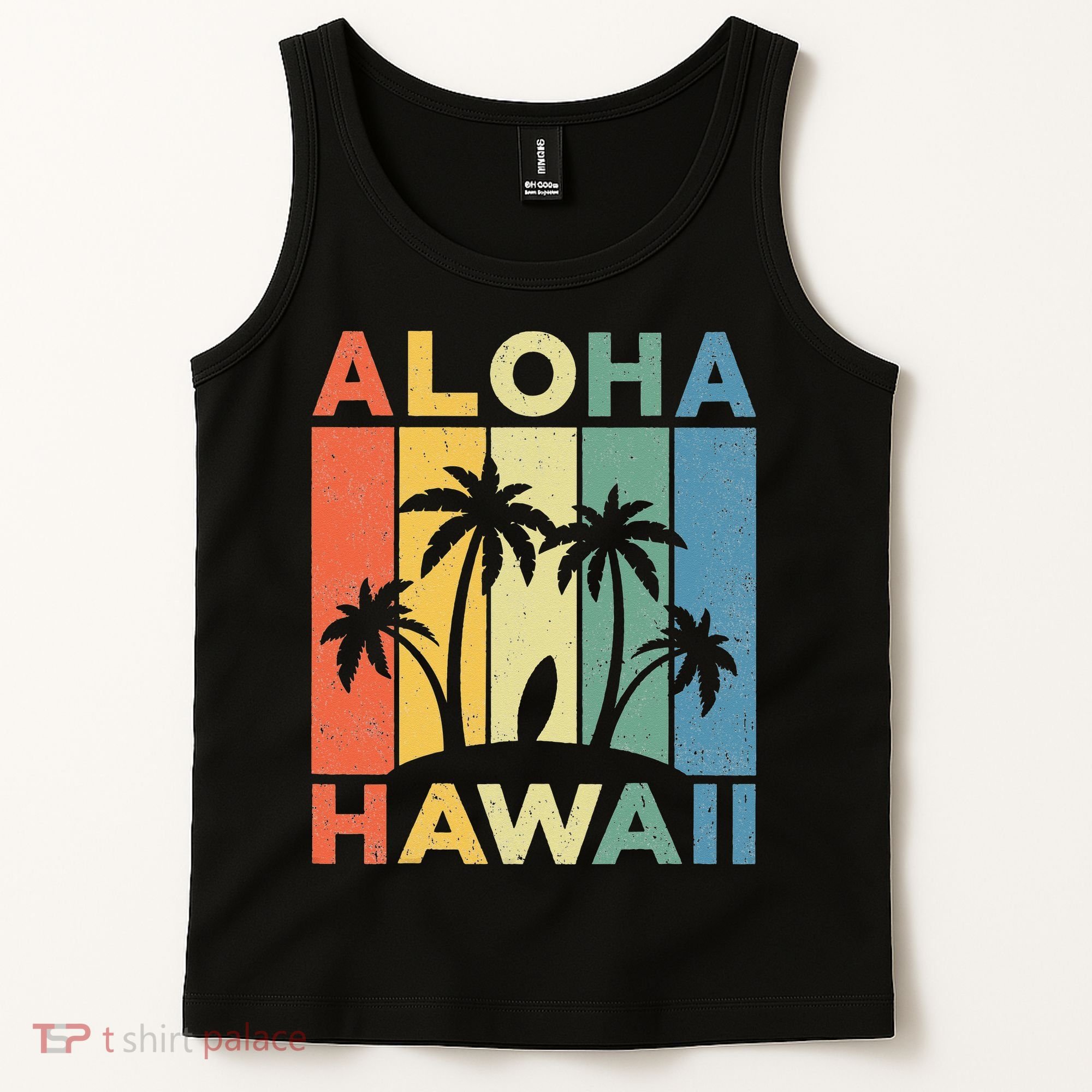 Aloha Hawaii Hawaiian Island Palm Beach Surfboard Surf Tank Top