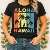 Aloha Hawaii Hawaiian Island Palm Beach Surfboard Surf Women's T-Shirt thumb 2