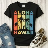 Aloha Hawaii Hawaiian Island Palm Beach Surfboard Surf Women's T-Shirt thumb 3
