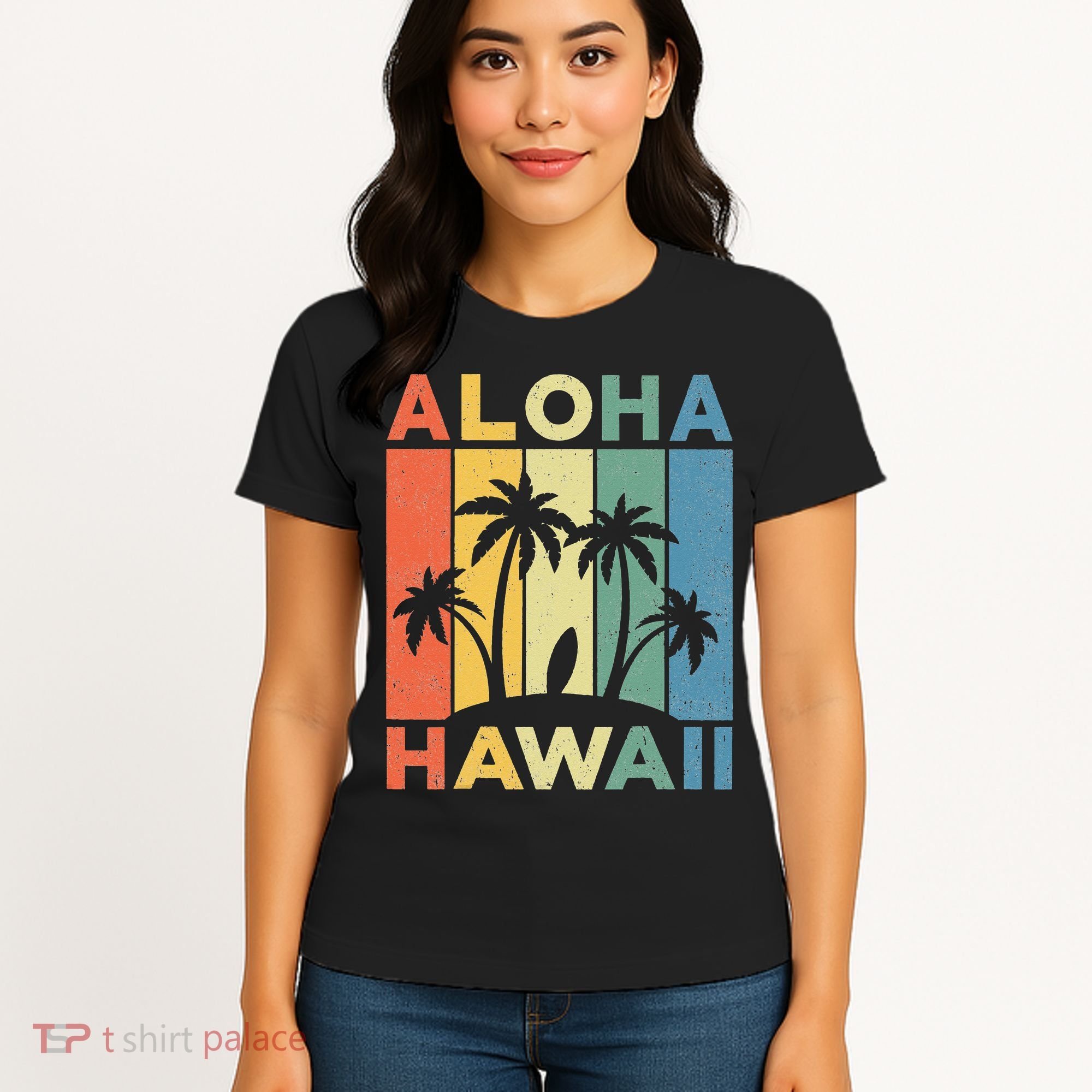 Aloha Hawaii Hawaiian Island Palm Beach Surfboard Surf Women's T-Shirt