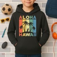 Aloha Hawaii Hawaiian Island Palm Beach Surfboard Surf Kids Hoodie thumb 2