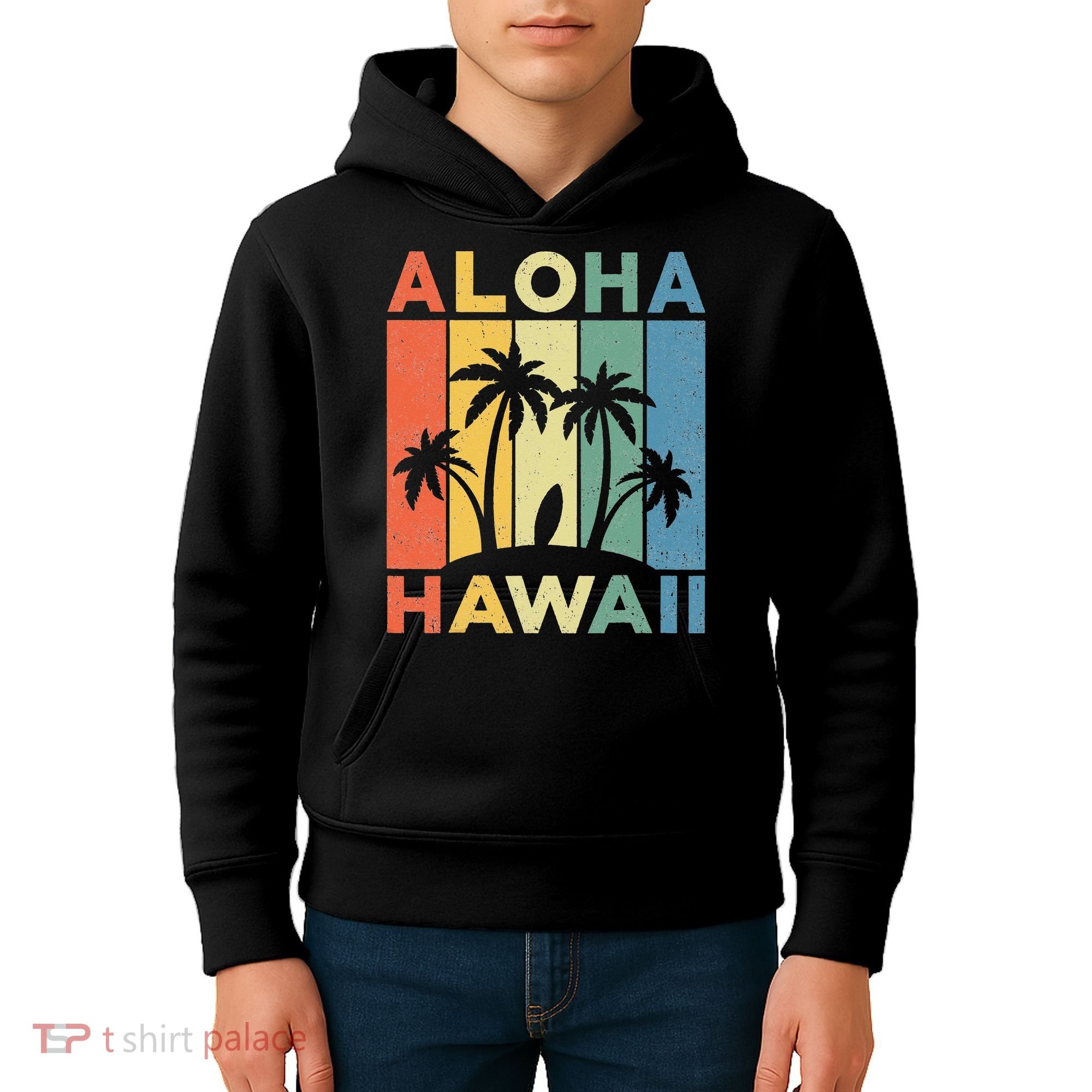 Aloha Hawaii Hawaiian Island Palm Beach Surfboard Surf Kids Hoodie