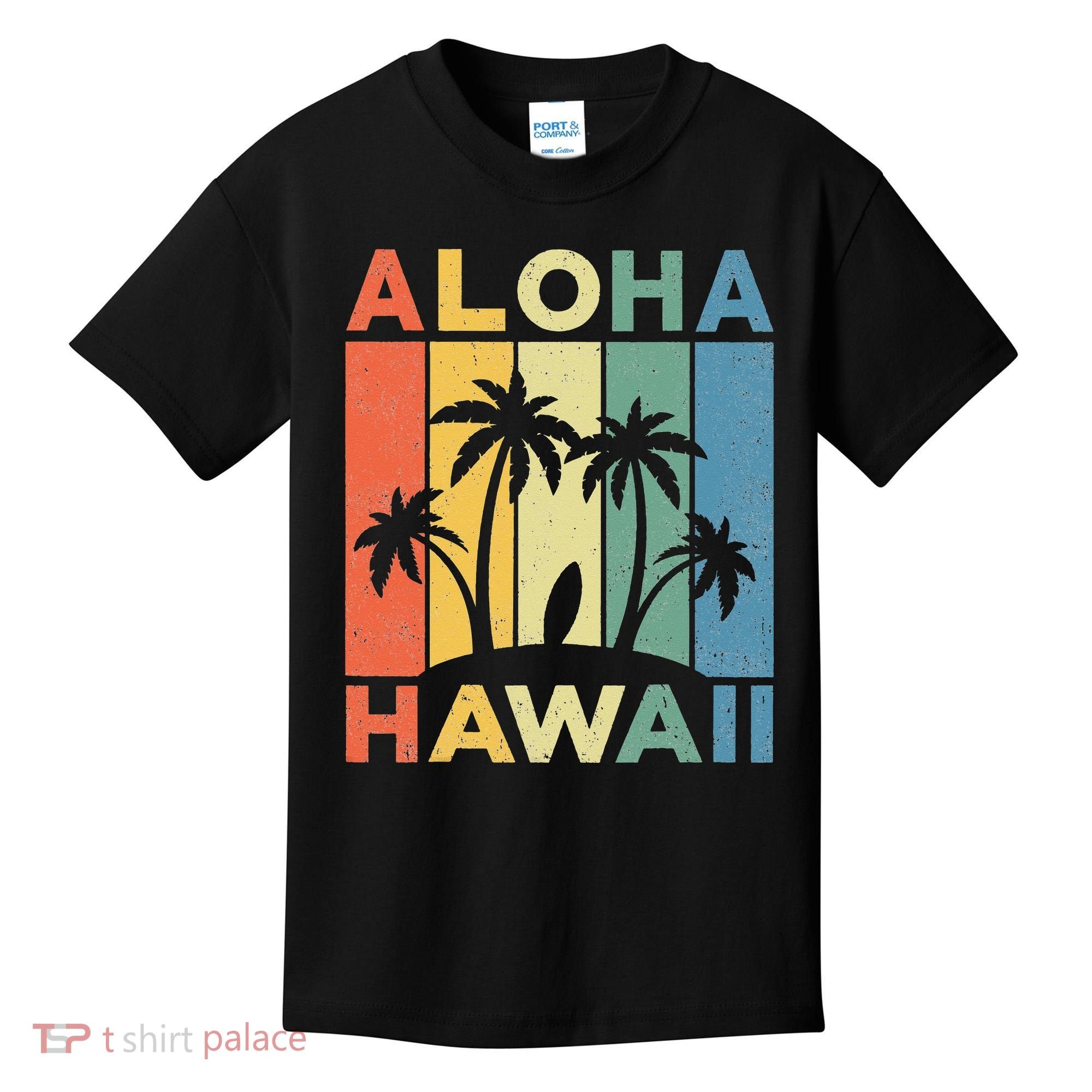 Aloha Hawaii Hawaiian Island Palm Beach Surfboard Surf Kids T-Shirt
