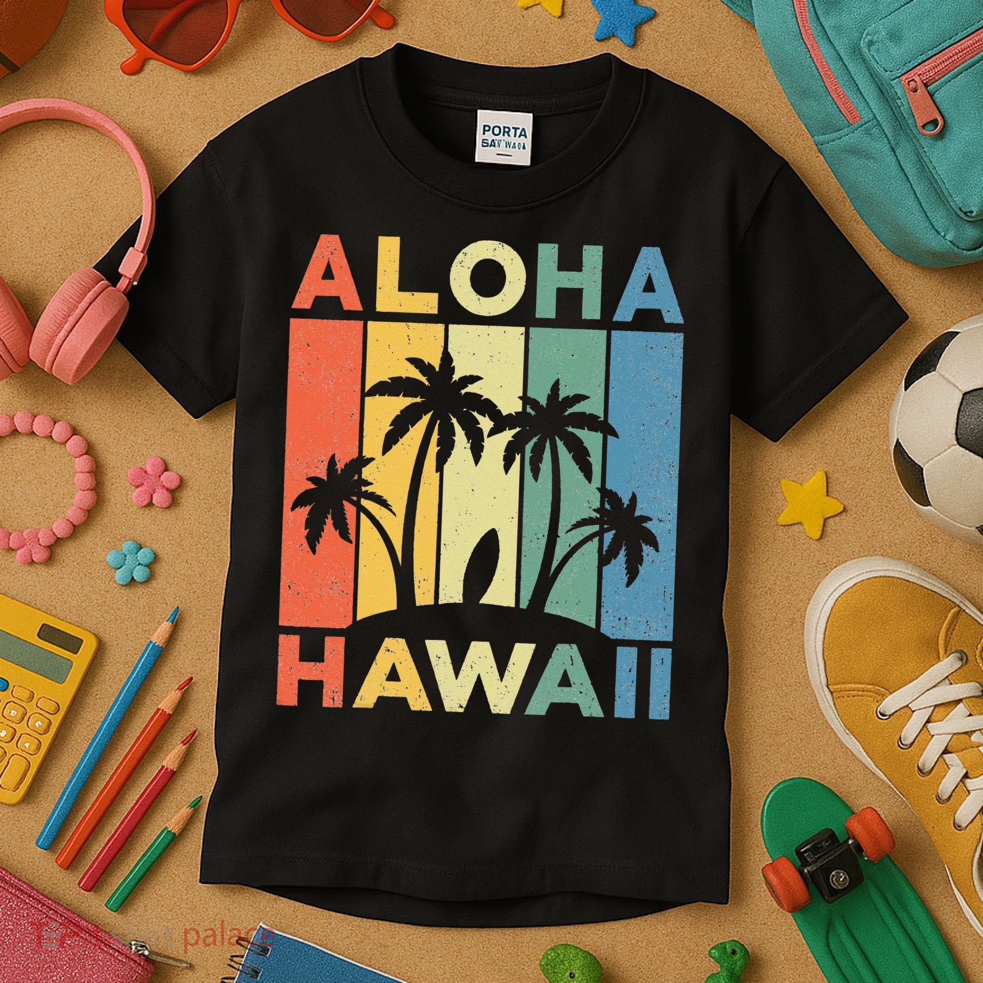 Aloha Hawaii Hawaiian Island Palm Beach Surfboard Surf Kids T-Shirt