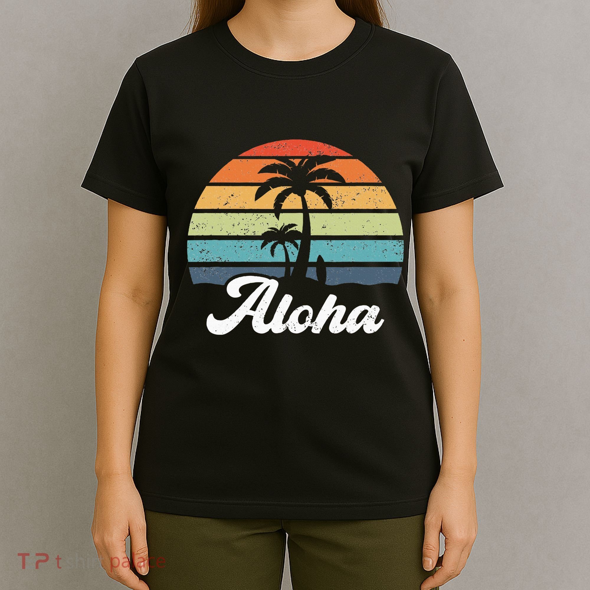 Aloha Hawaii Hawaiian Island Palm Beach Surfboard Surf T-Shirt