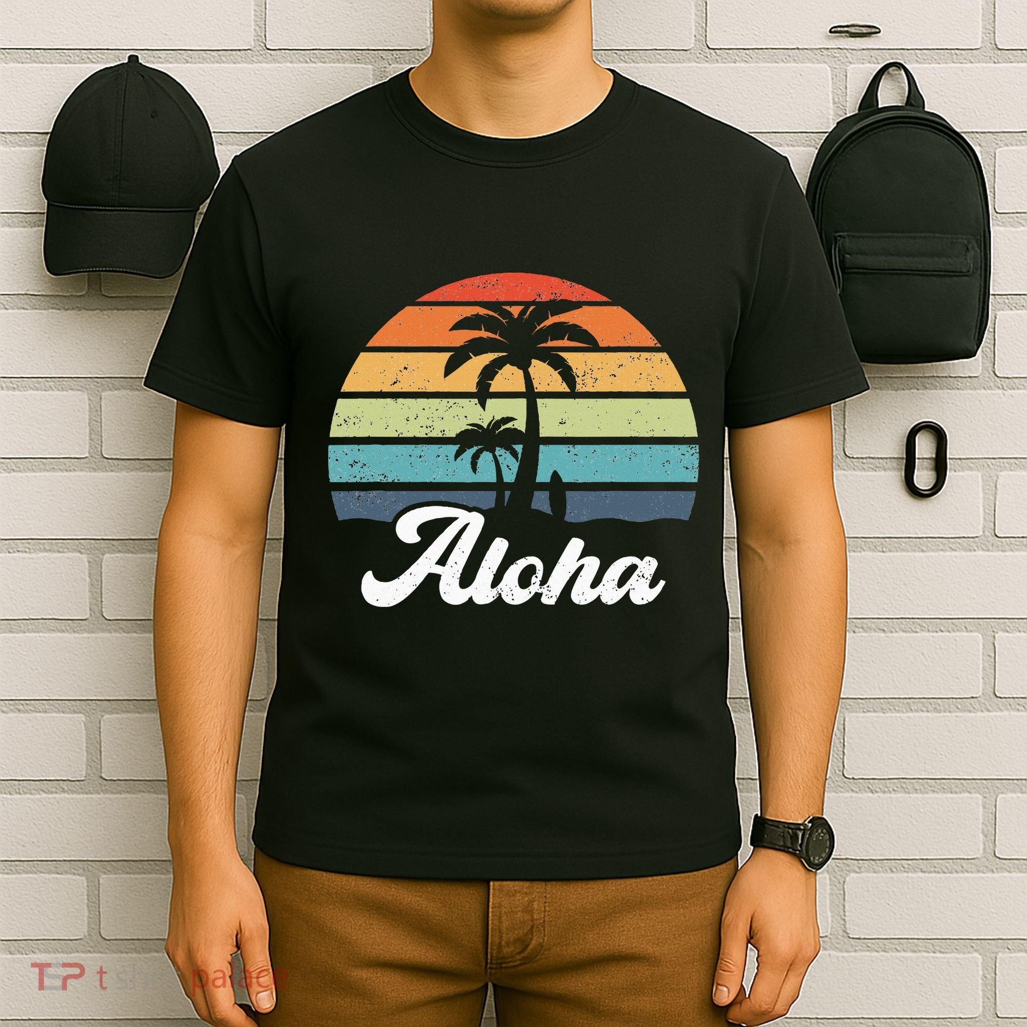 Aloha Hawaii Hawaiian Island Palm Beach Surfboard Surf T-Shirt