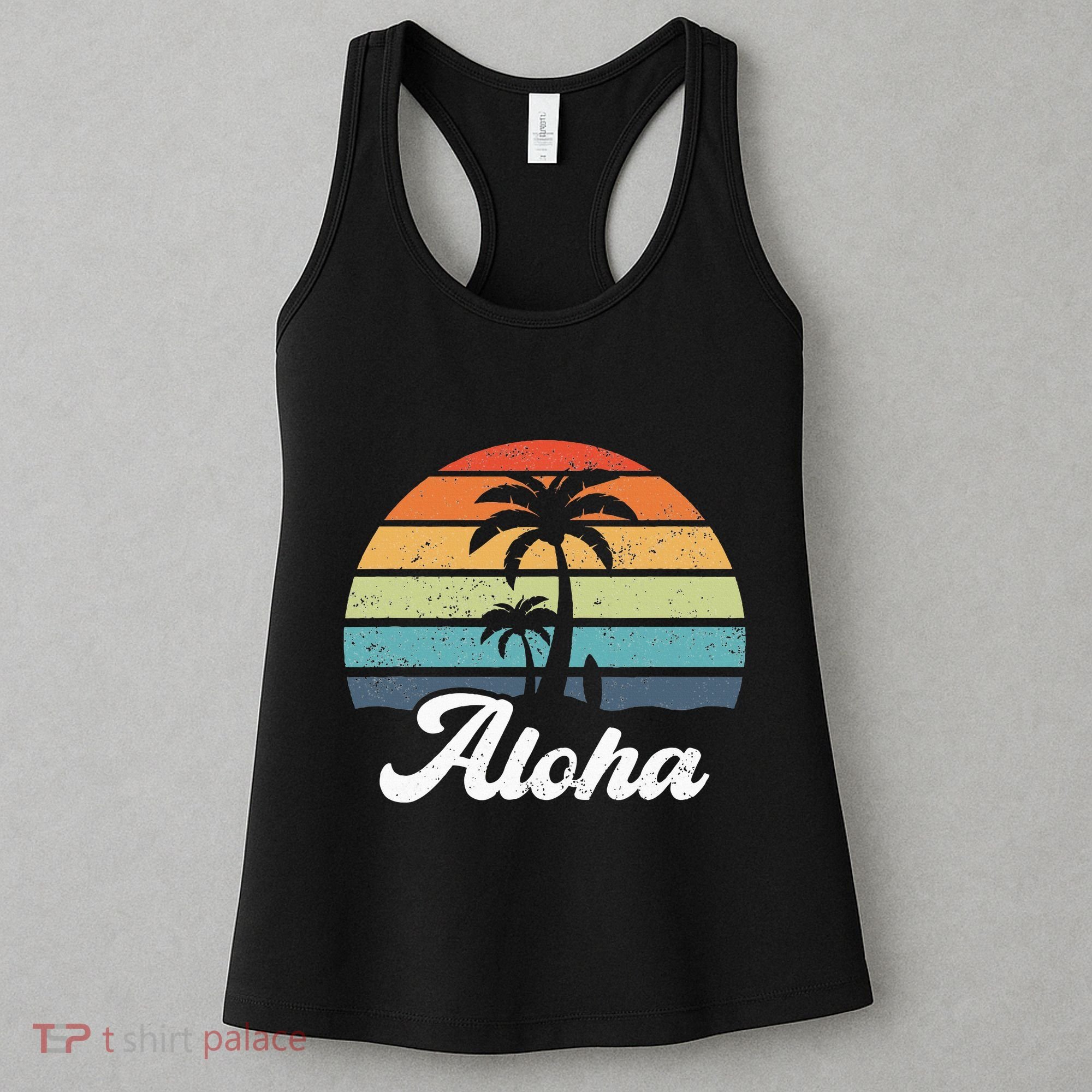 Aloha Hawaii Hawaiian Island Palm Beach Surfboard Surf Women's Tank Top