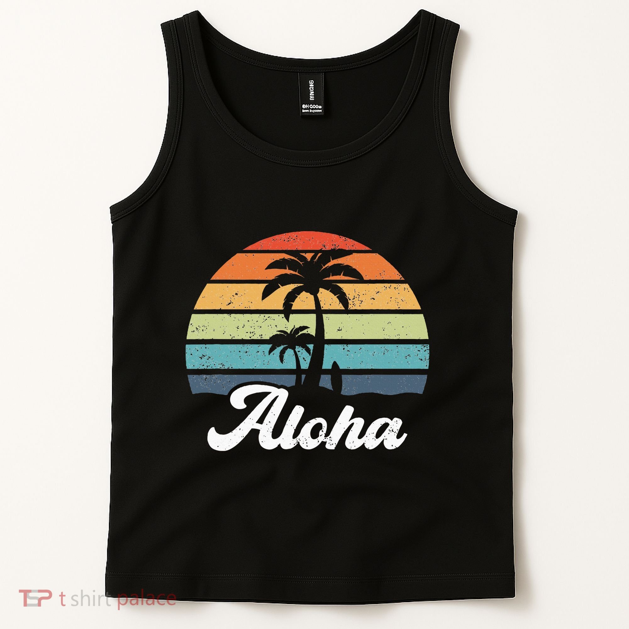 Aloha Hawaii Hawaiian Island Palm Beach Surfboard Surf Tank Top
