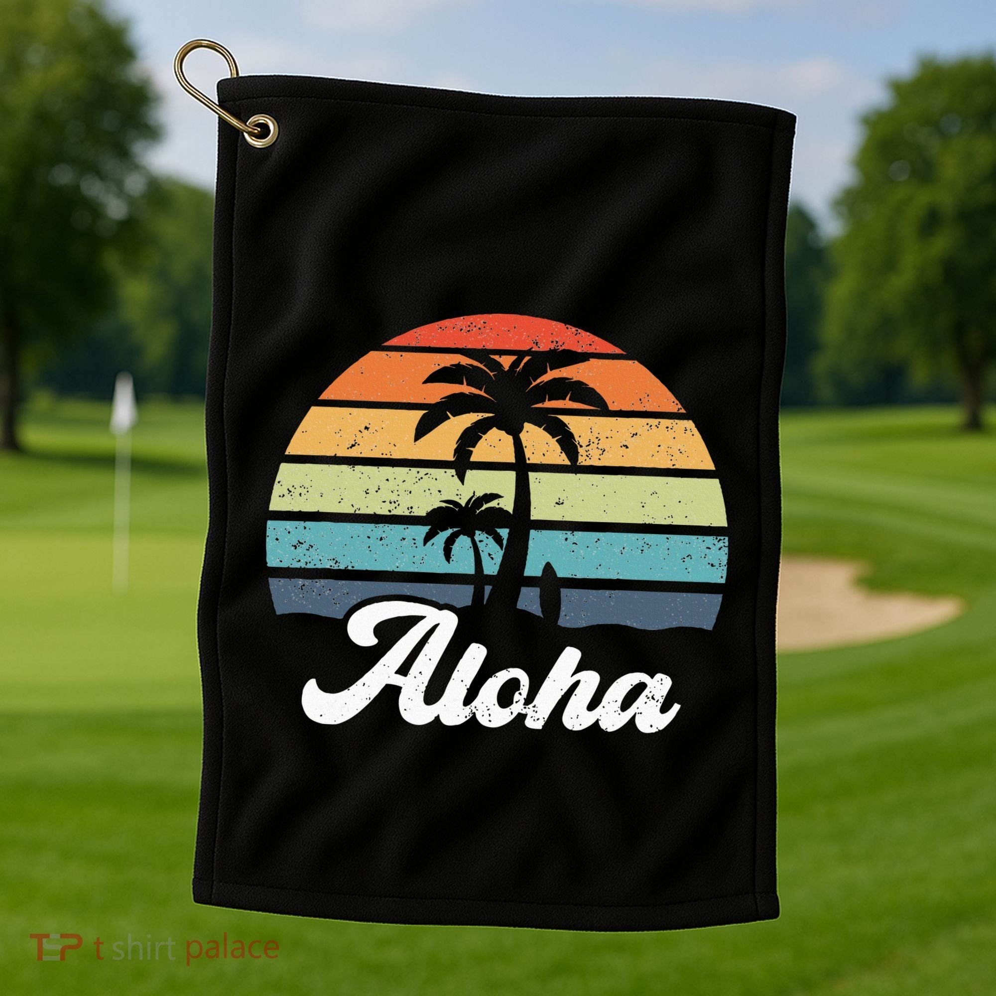 Aloha Hawaii Hawaiian Island Palm Beach Surfboard Surf Golf Towel