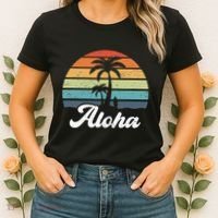 Aloha Hawaii Hawaiian Island Palm Beach Surfboard Surf Women's T-Shirt thumb 2