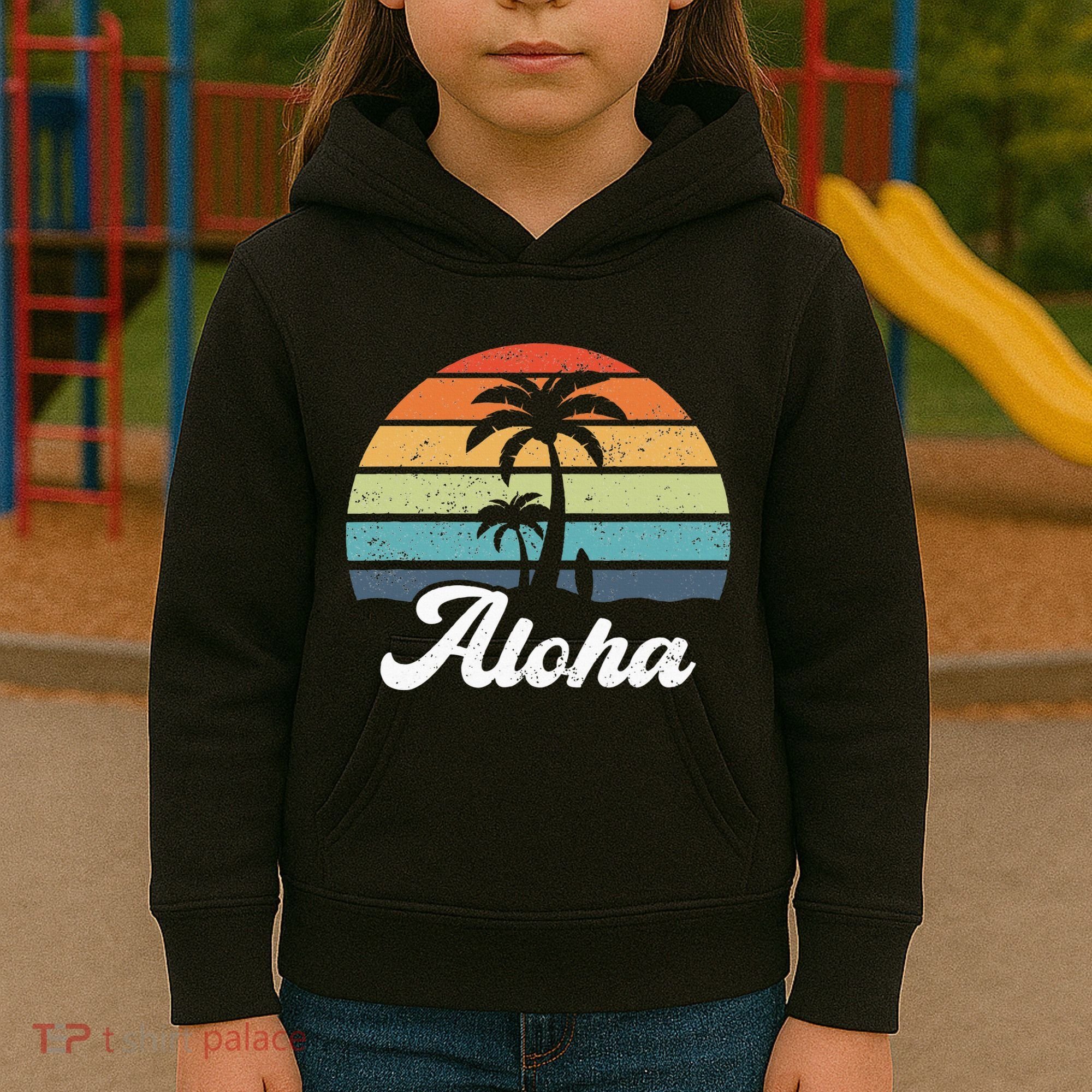 Aloha Hawaii Hawaiian Island Palm Beach Surfboard Surf Kids Hoodie