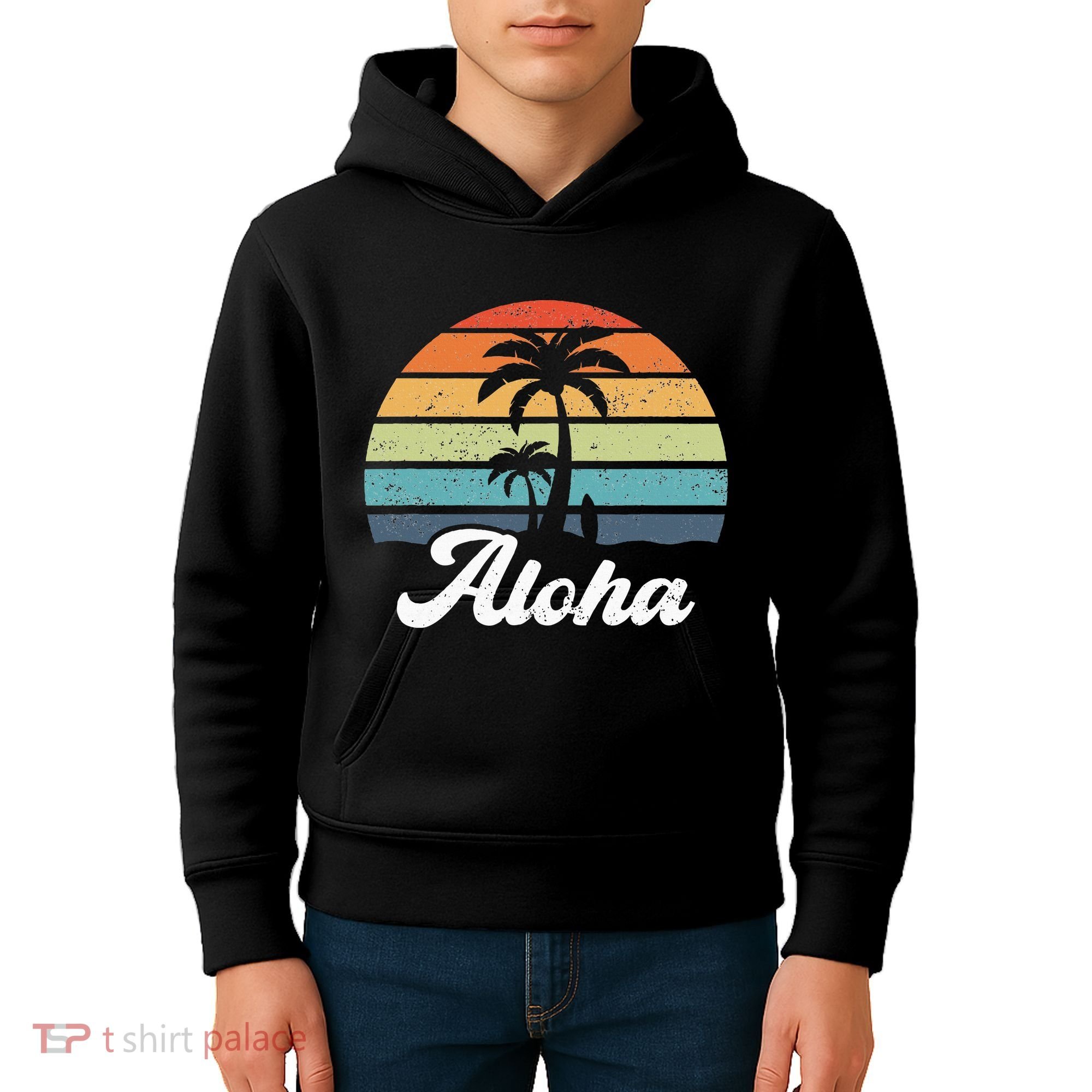 Aloha Hawaii Hawaiian Island Palm Beach Surfboard Surf Kids Hoodie
