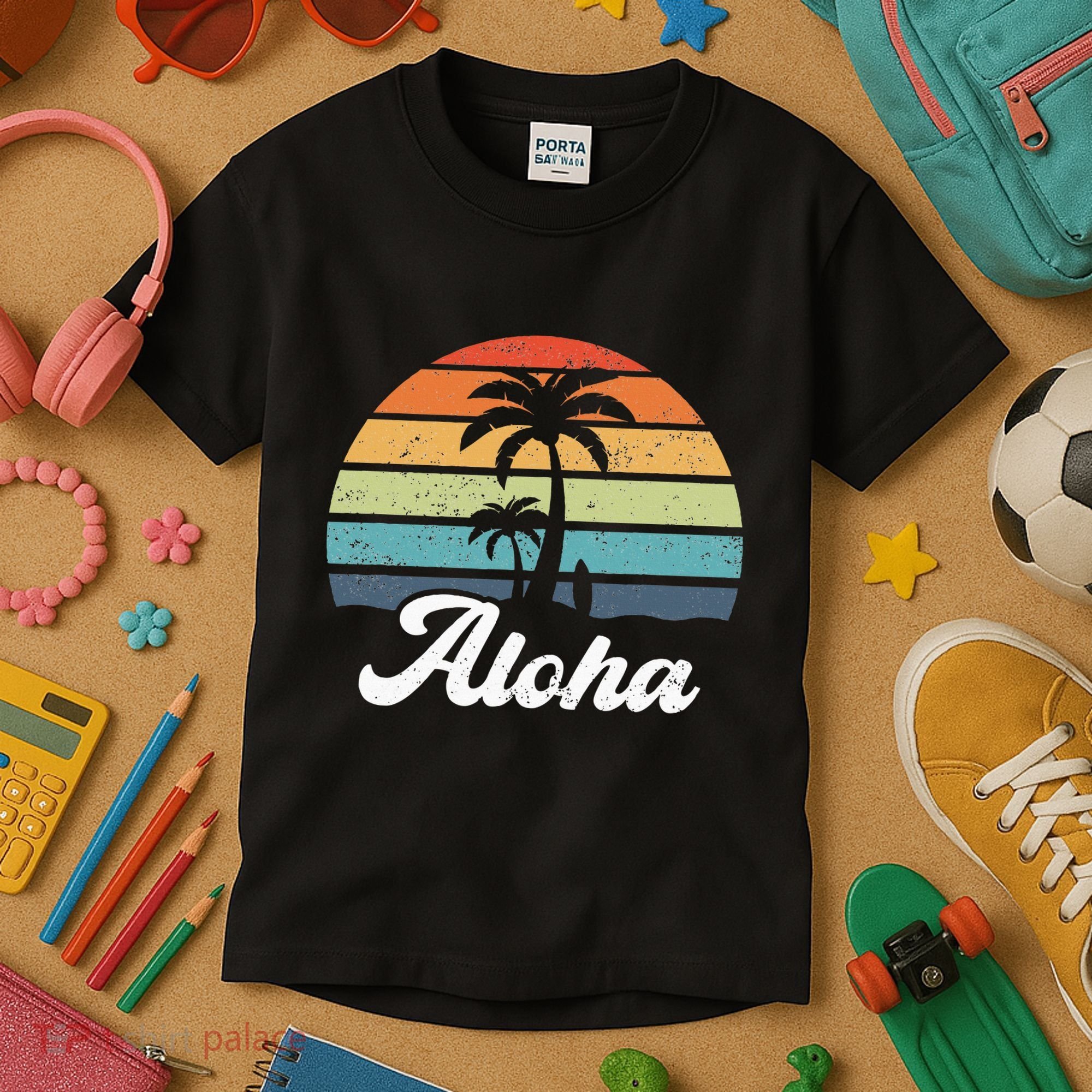Aloha Hawaii Hawaiian Island Palm Beach Surfboard Surf Kids T-Shirt