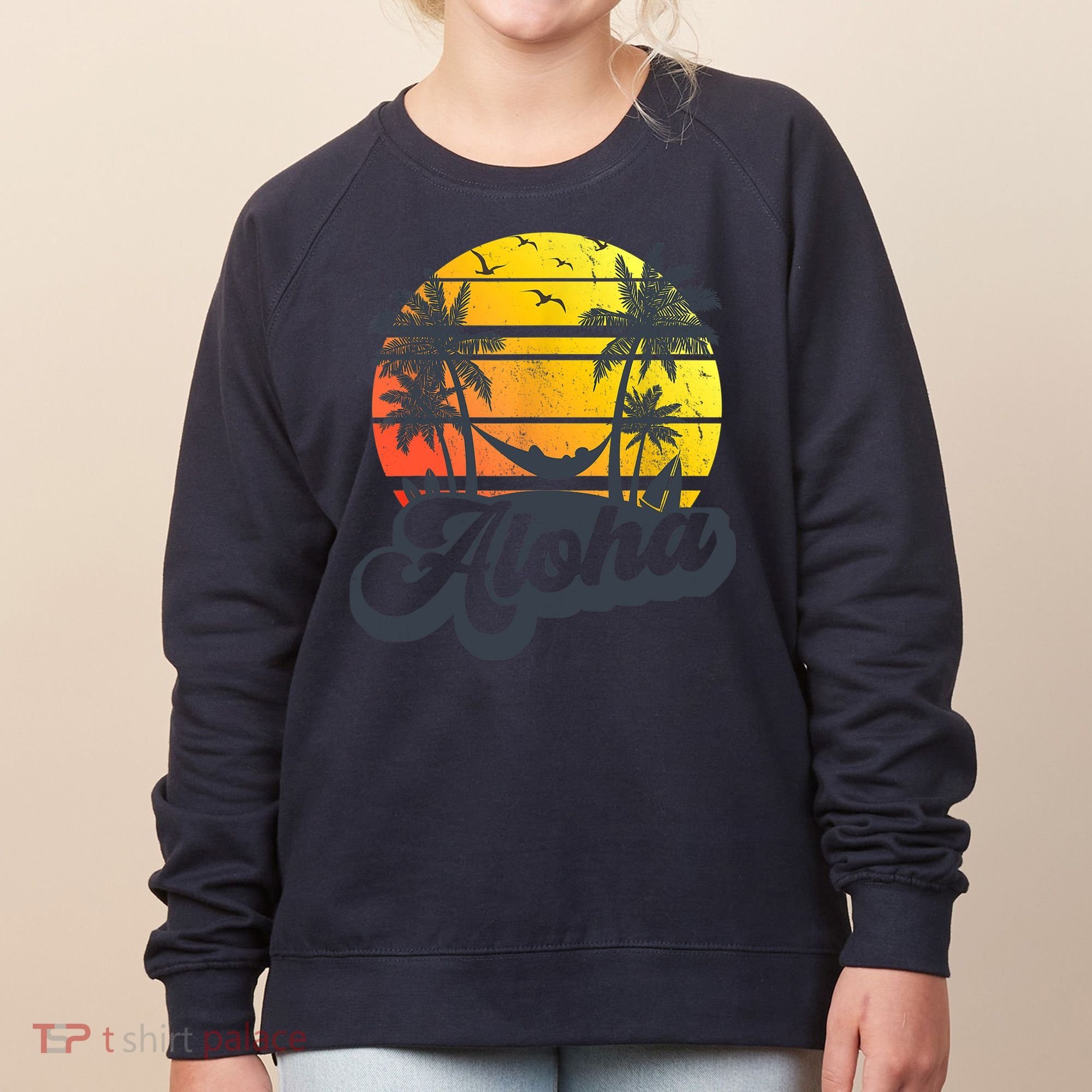 Aloha Hawaii Hawaiian Island Palm Trees Beach Vacation Women's Sweatshirt