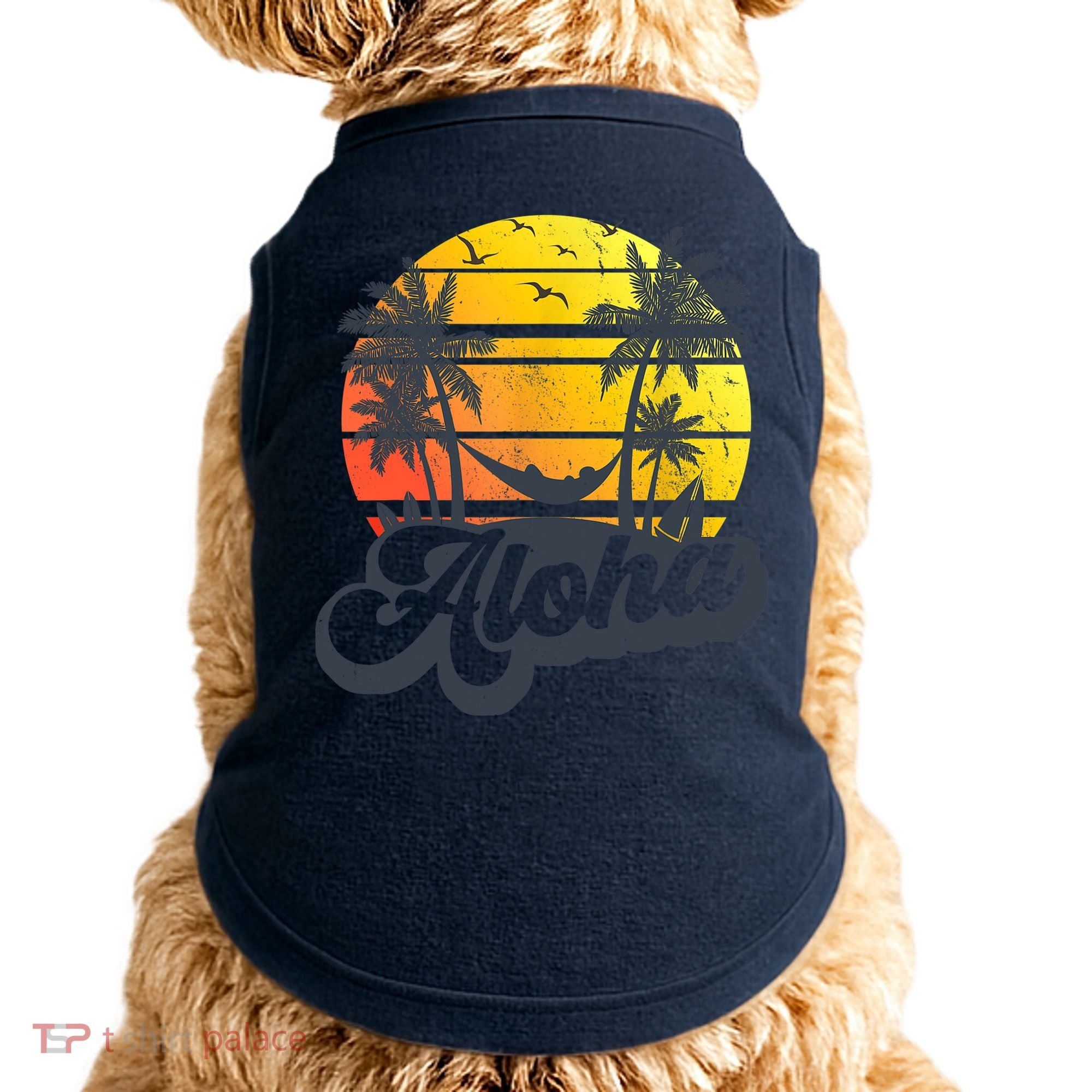 Aloha Hawaii Hawaiian Island Palm Trees Beach Vacation Doggie Tank