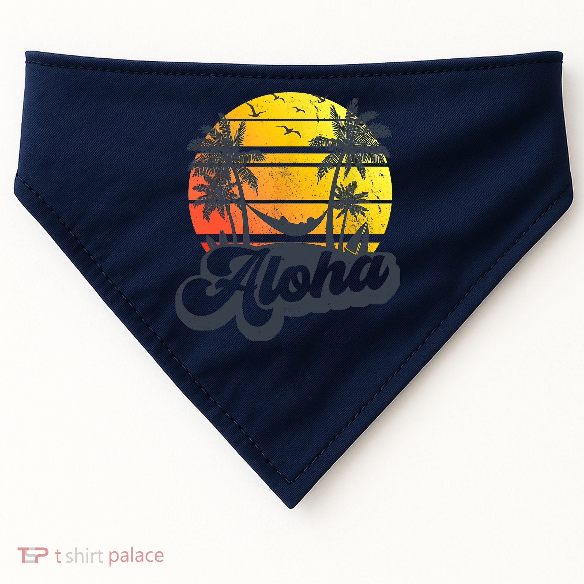 Aloha Hawaii Hawaiian Island Palm Trees Beach Vacation USA-Made Doggie Bandana
