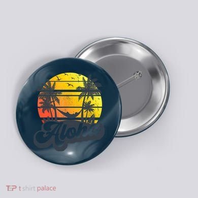 Aloha Hawaii Hawaiian Island Palm Trees Beach Vacation Button