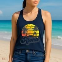 Aloha Hawaii Hawaiian Island Palm Trees Beach Vacation Women's Tank Top thumb 2