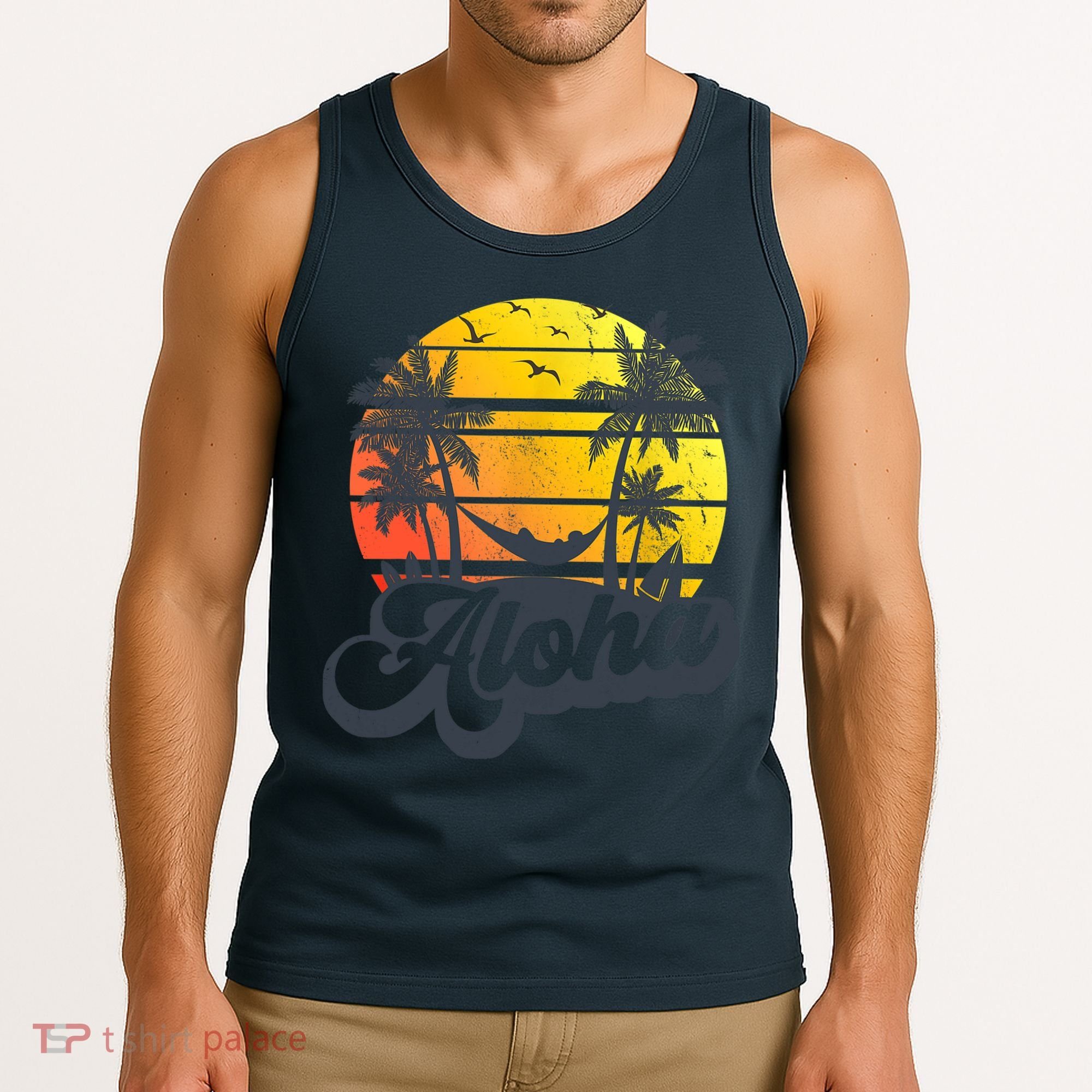 Aloha Hawaii Hawaiian Island Palm Trees Beach Vacation Tank Top