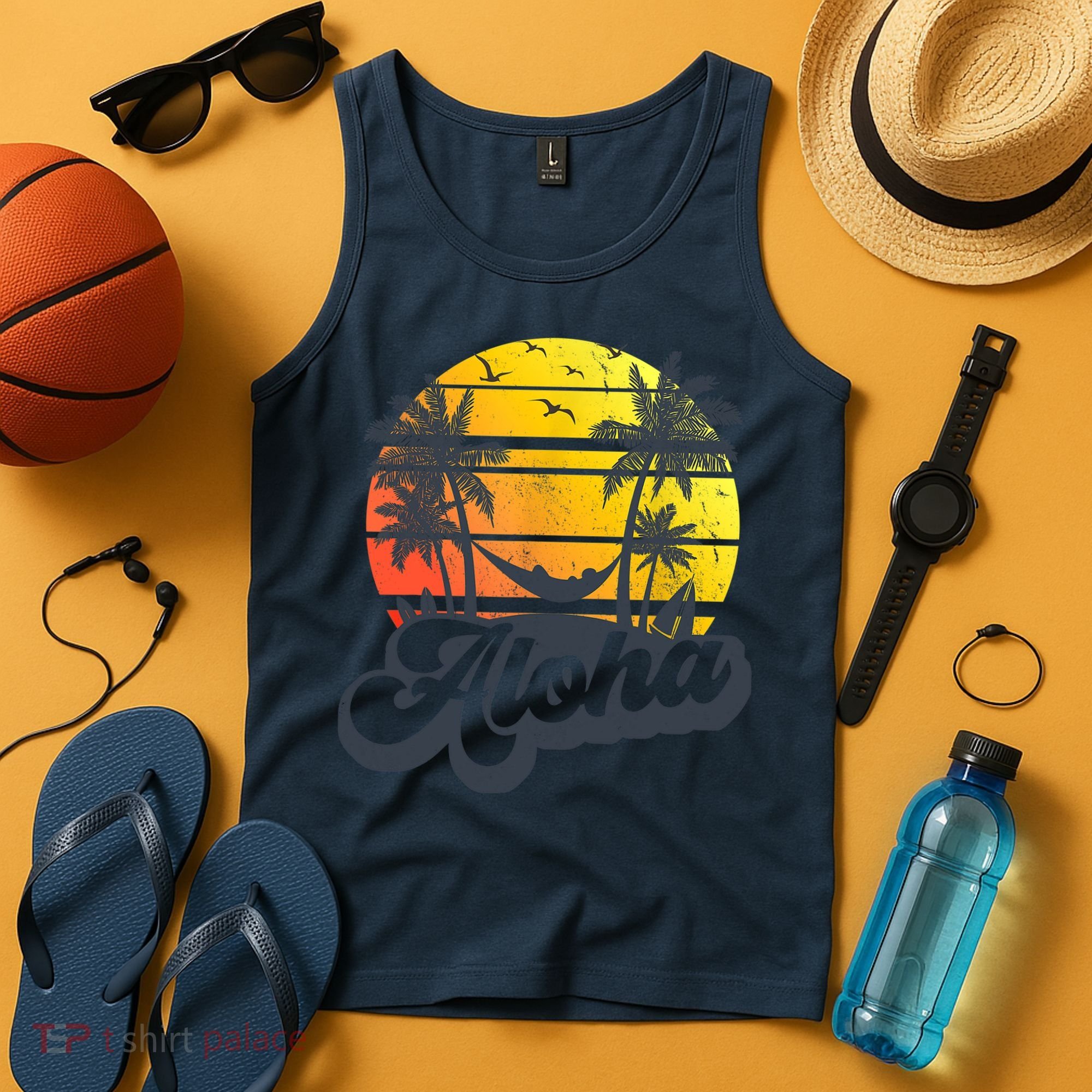 Aloha Hawaii Hawaiian Island Palm Trees Beach Vacation Tank Top