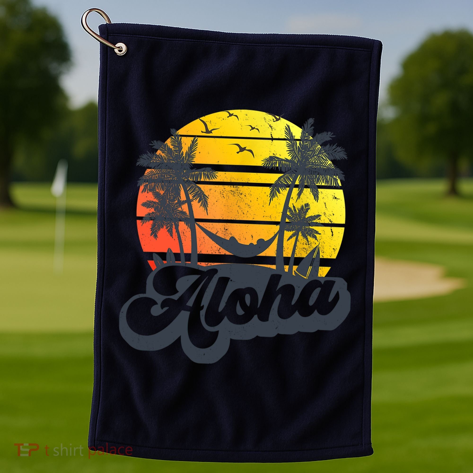 Aloha Hawaii Hawaiian Island Palm Trees Beach Vacation Golf Towel