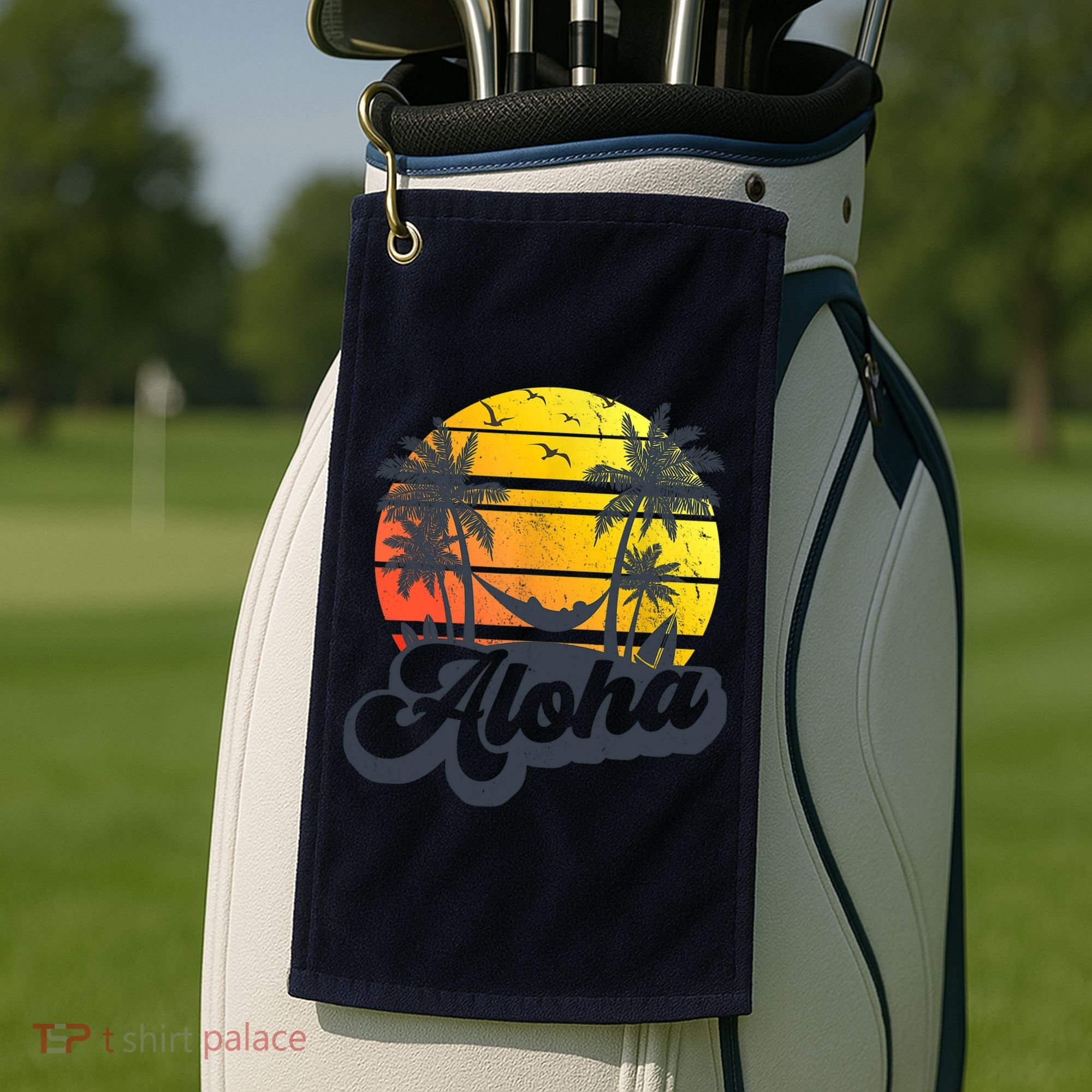 Aloha Hawaii Hawaiian Island Palm Trees Beach Vacation Golf Towel