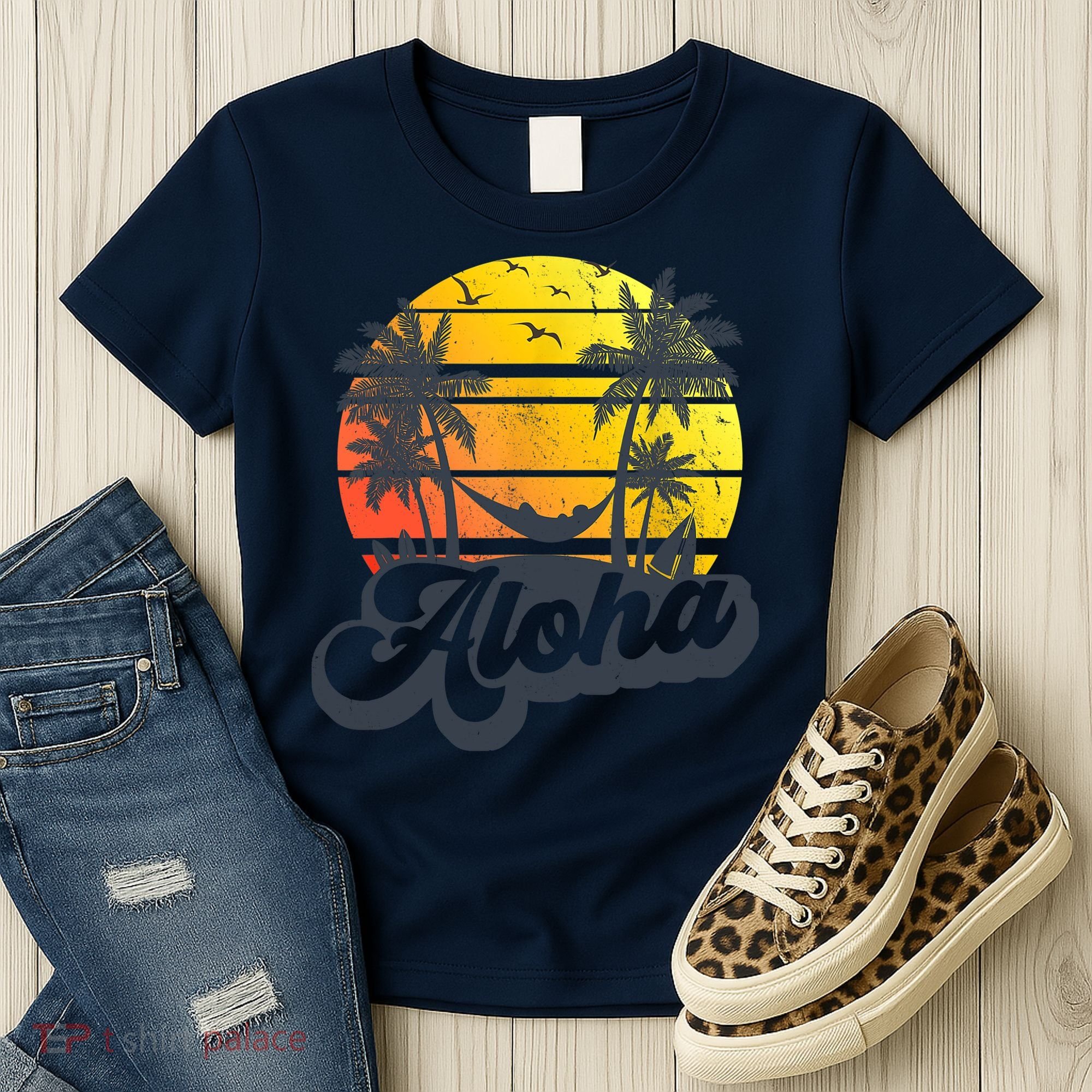 Aloha Hawaii Hawaiian Island Palm Trees Beach Vacation Women's T-Shirt