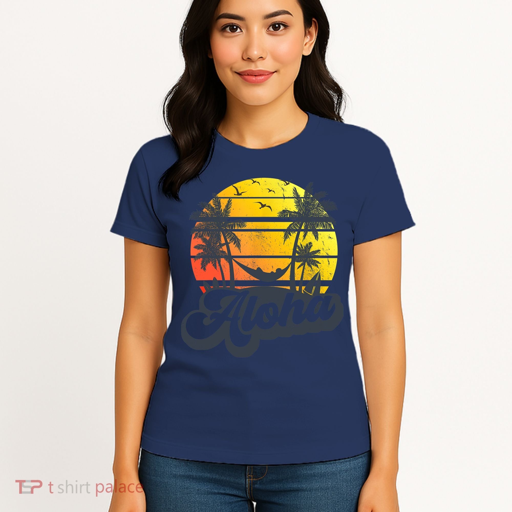 Aloha Hawaii Hawaiian Island Palm Trees Beach Vacation Women's T-Shirt