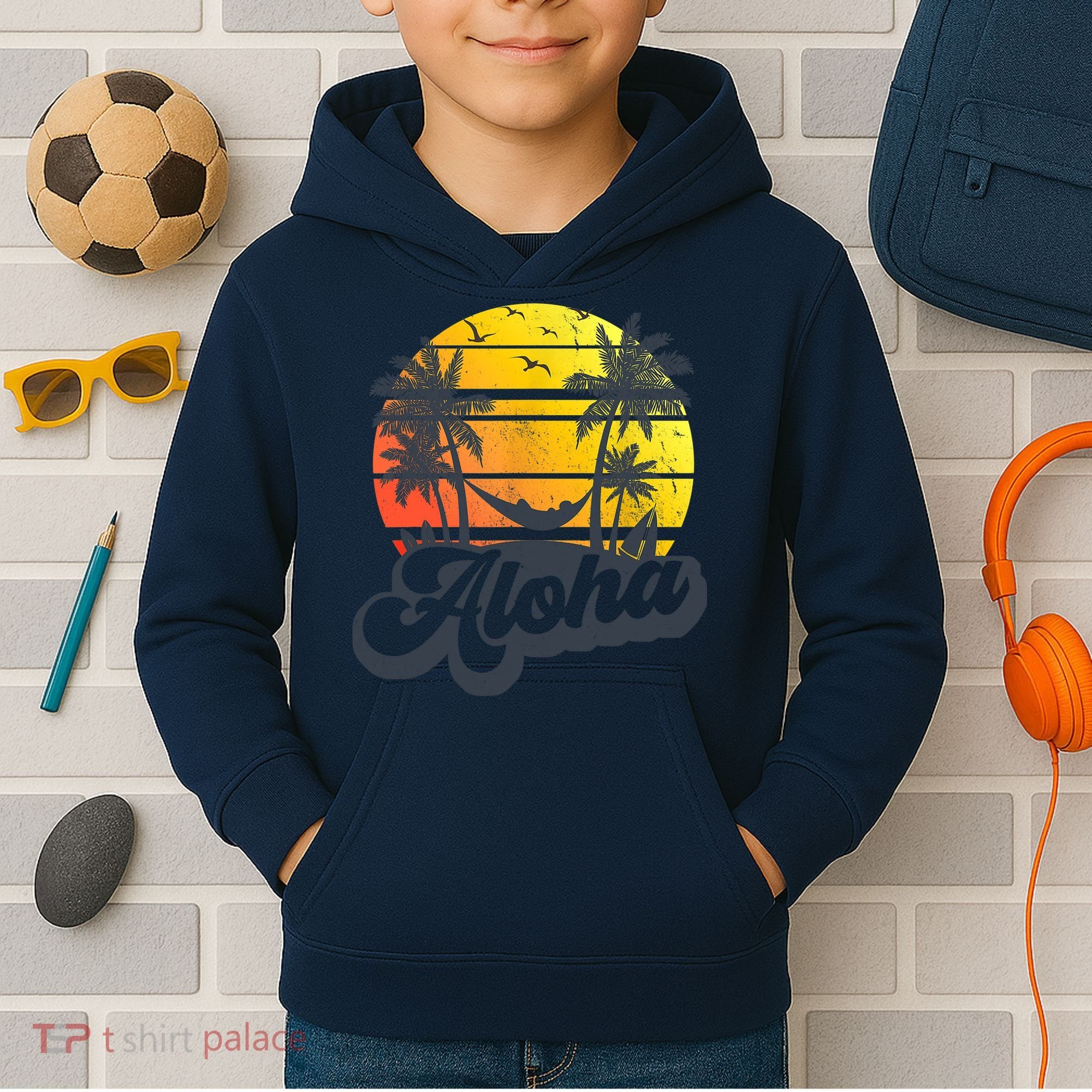 Aloha Hawaii Hawaiian Island Palm Trees Beach Vacation Kids Hoodie