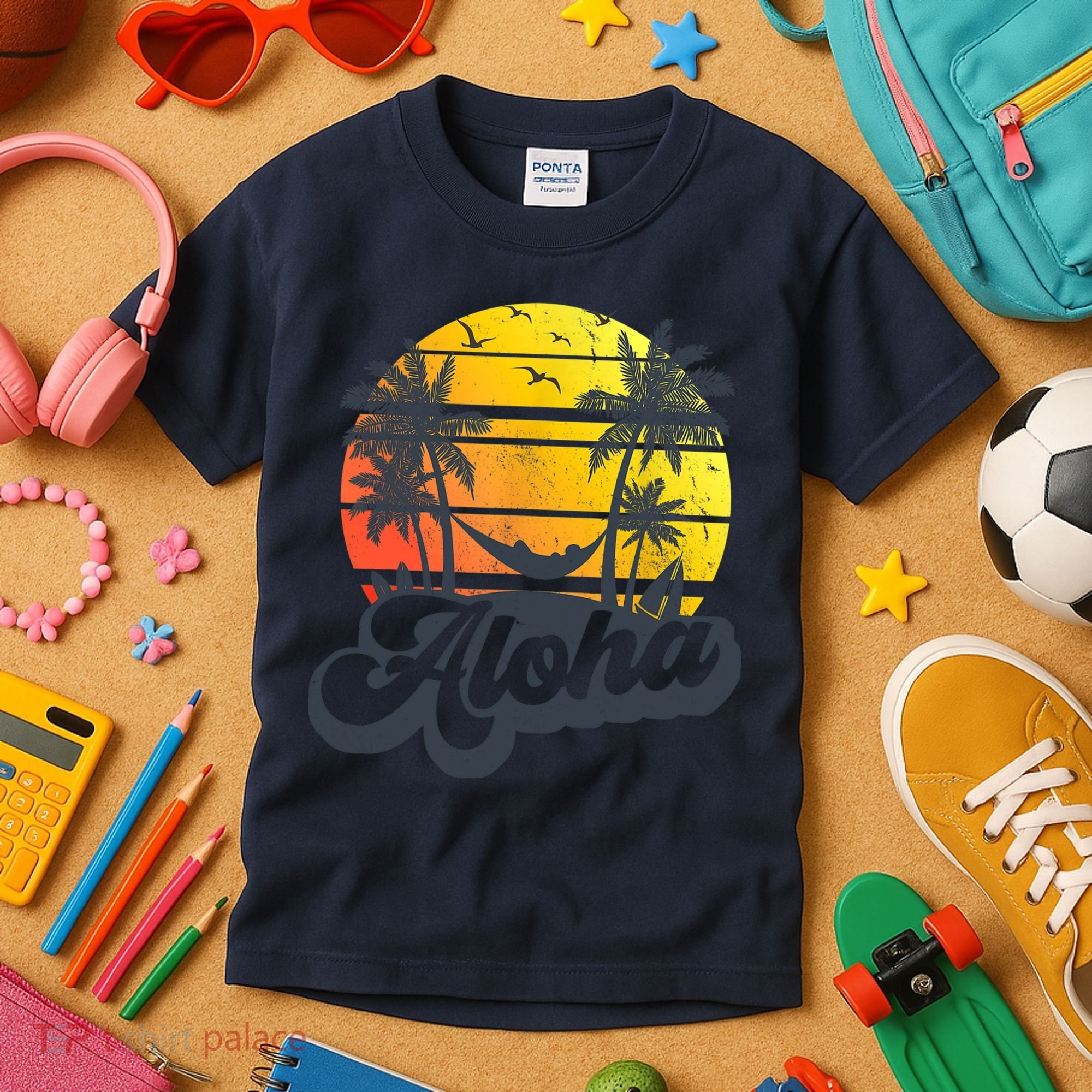 Aloha Hawaii Hawaiian Island Palm Trees Beach Vacation Kids T-Shirt
