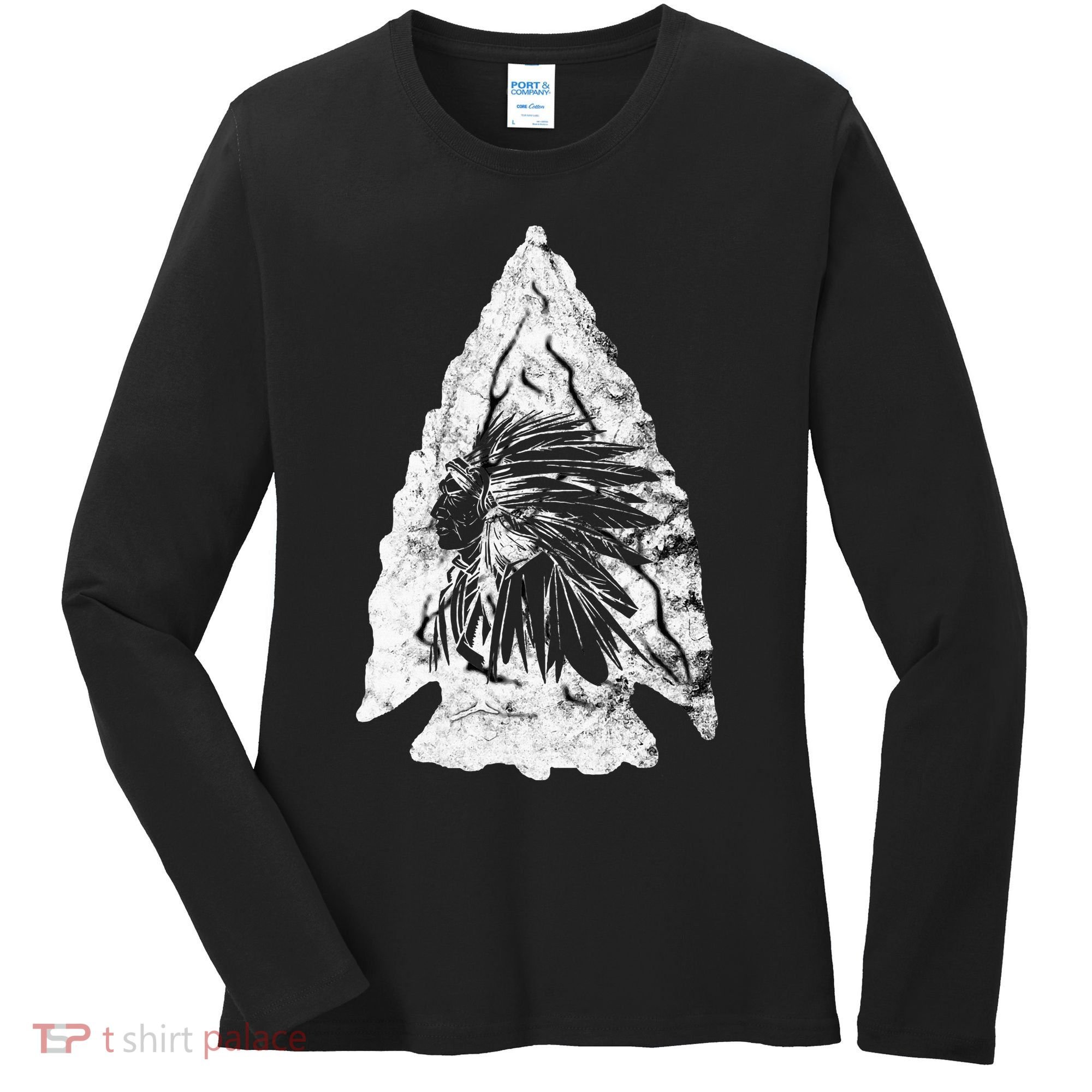 Arrowhead Hunter Indian Chief Relic Hunting Native American Women's Long Sleeve Shirt