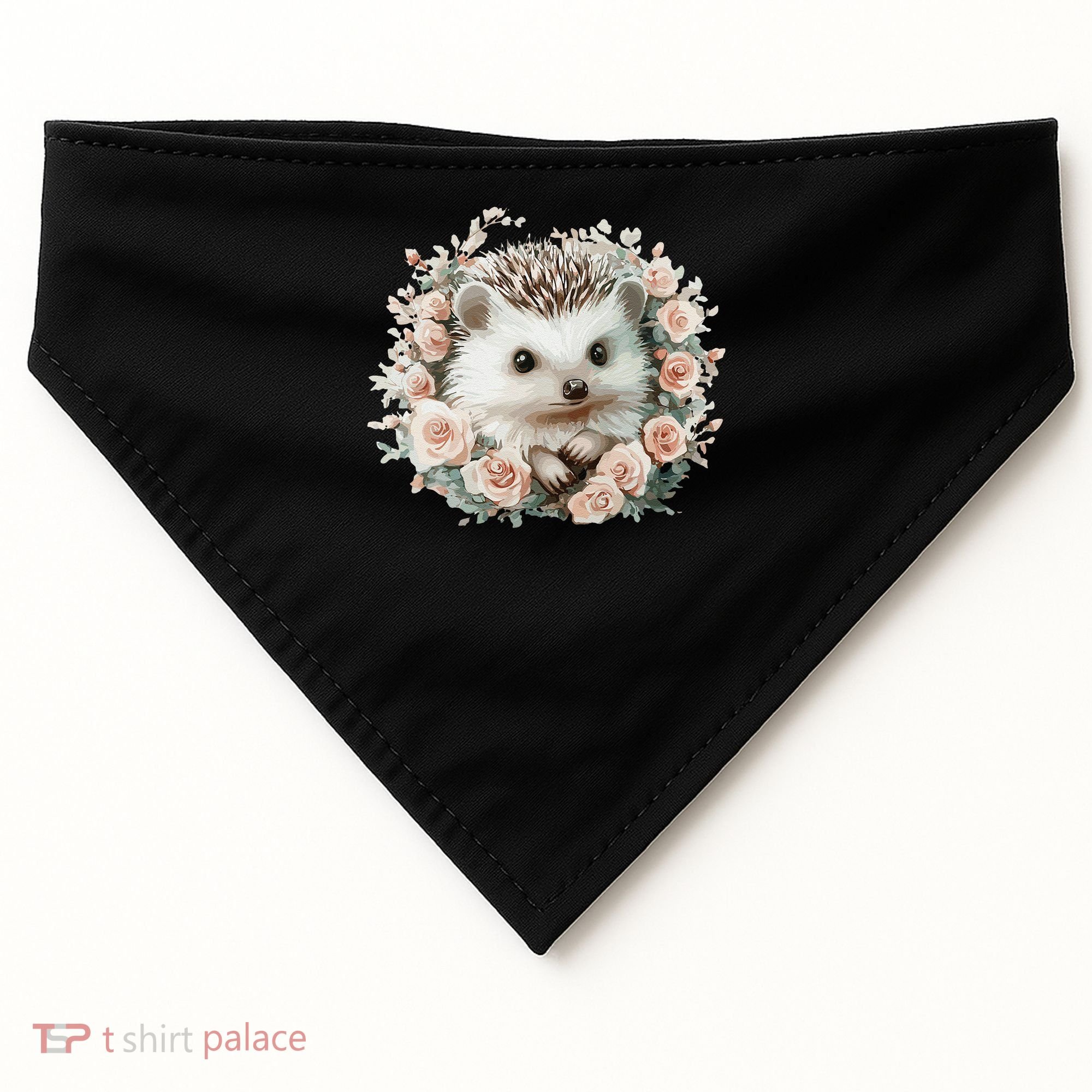 Adorable Hedgehog In Floral Frame USA-Made Doggie Bandana