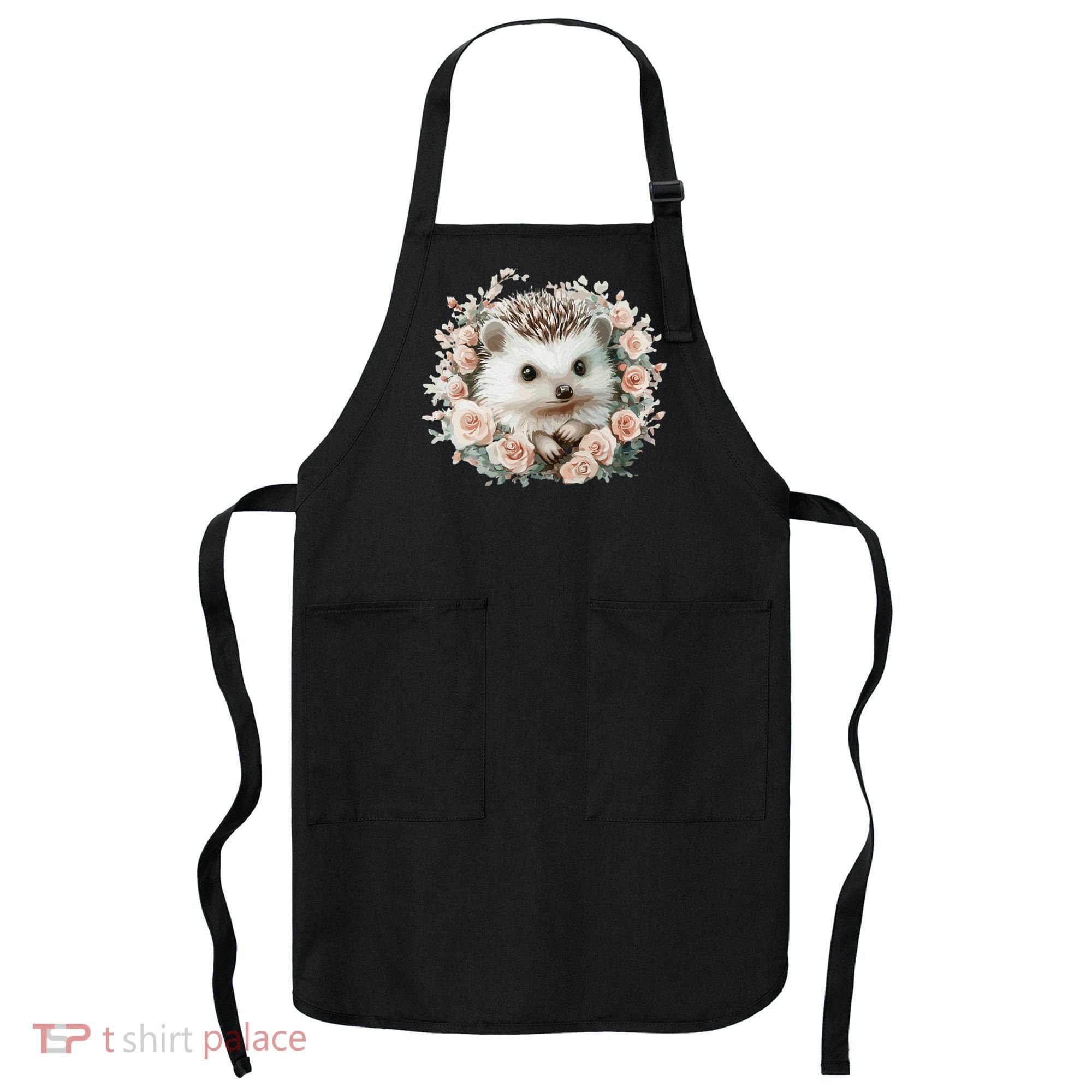 Adorable Hedgehog In Floral Frame Apron