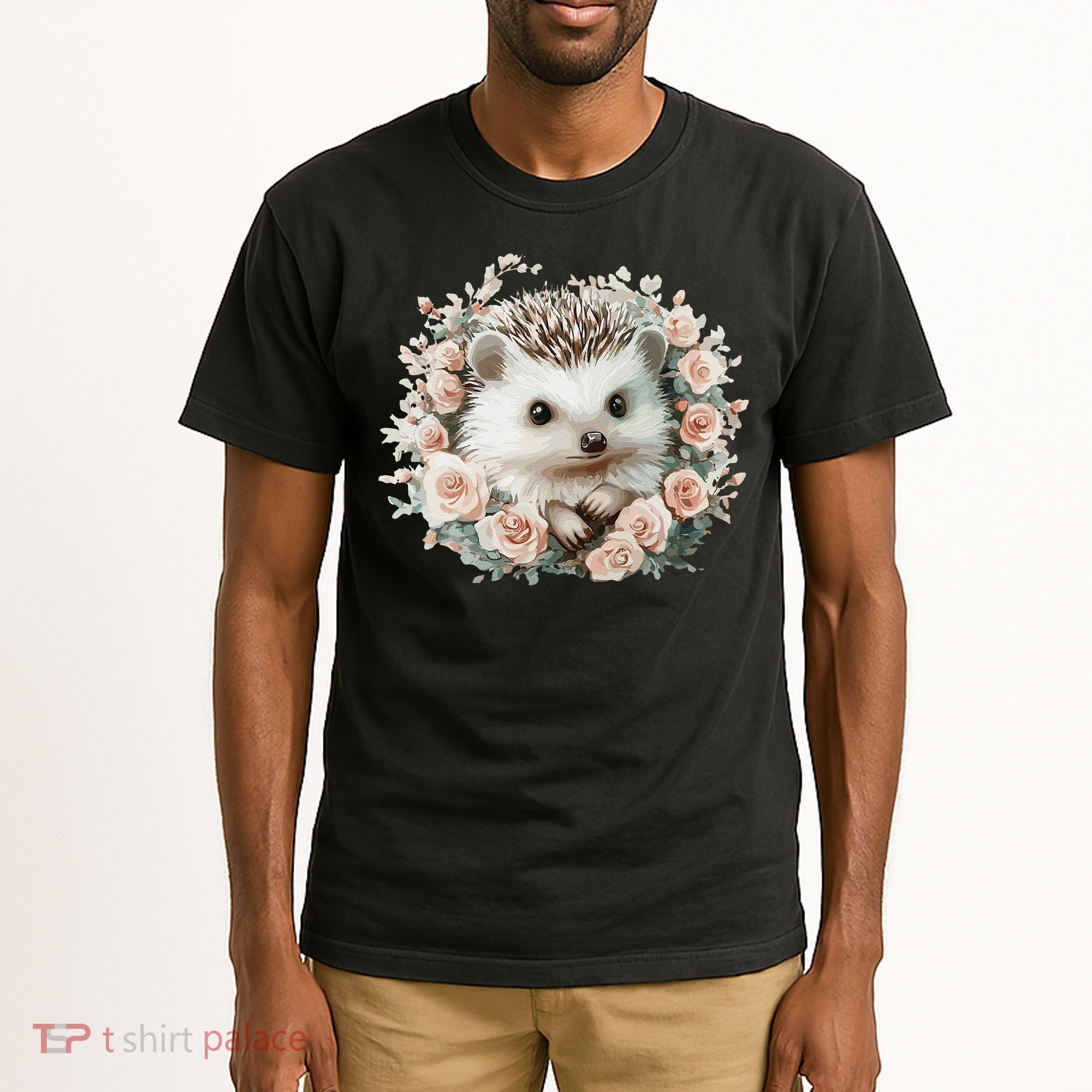 Adorable Hedgehog In Floral Frame Tall T-Shirt