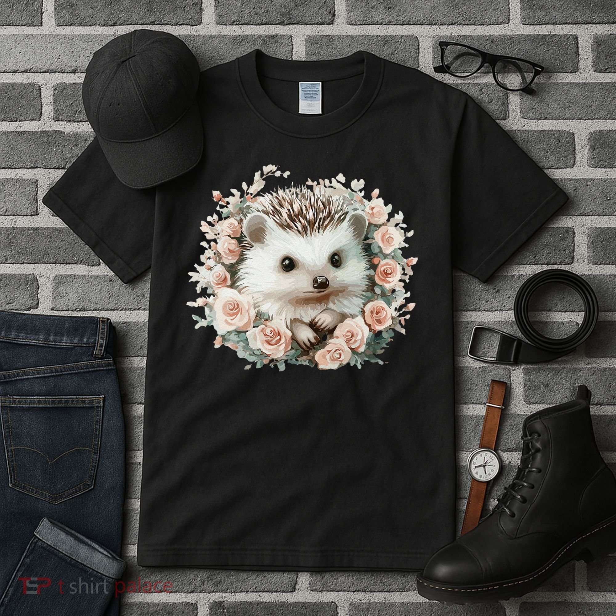 Adorable Hedgehog In Floral Frame Tall T-Shirt