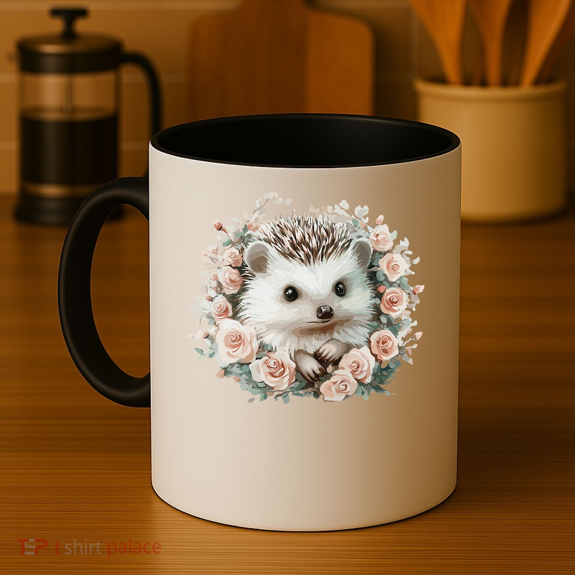 Adorable Hedgehog In Floral Frame Coffee Mug