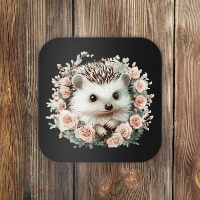 Adorable Hedgehog In Floral Frame Coaster