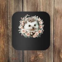 Adorable Hedgehog In Floral Frame Coaster thumb 0