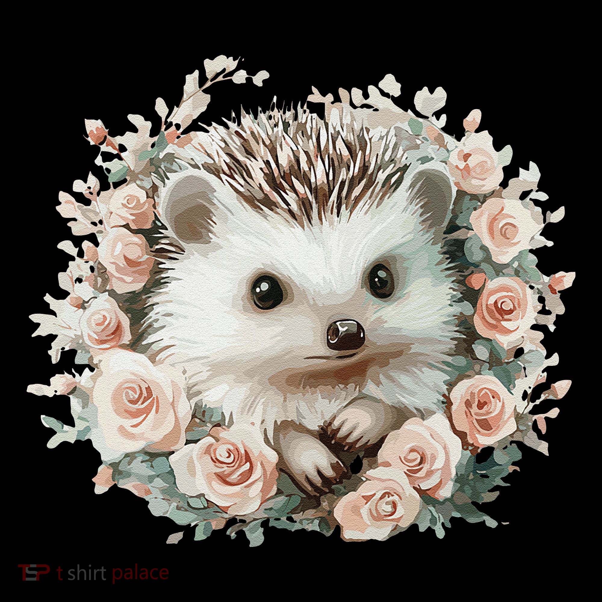 Adorable Hedgehog In Floral Frame Womens Funnel Neck Pullover Hood