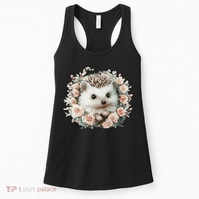 Adorable Hedgehog In Floral Frame Women's Tank Top
