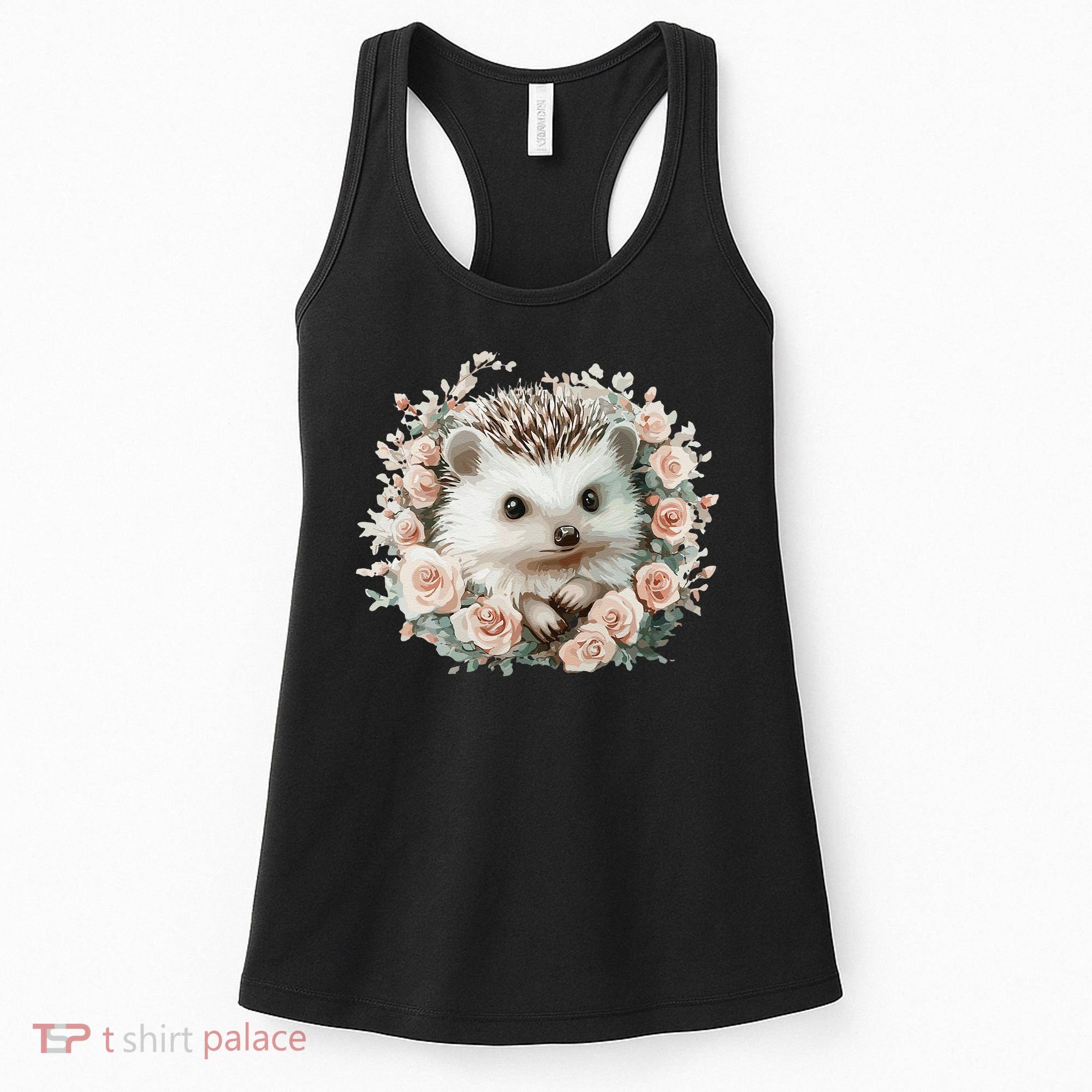 Adorable Hedgehog In Floral Frame Women's Tank Top
