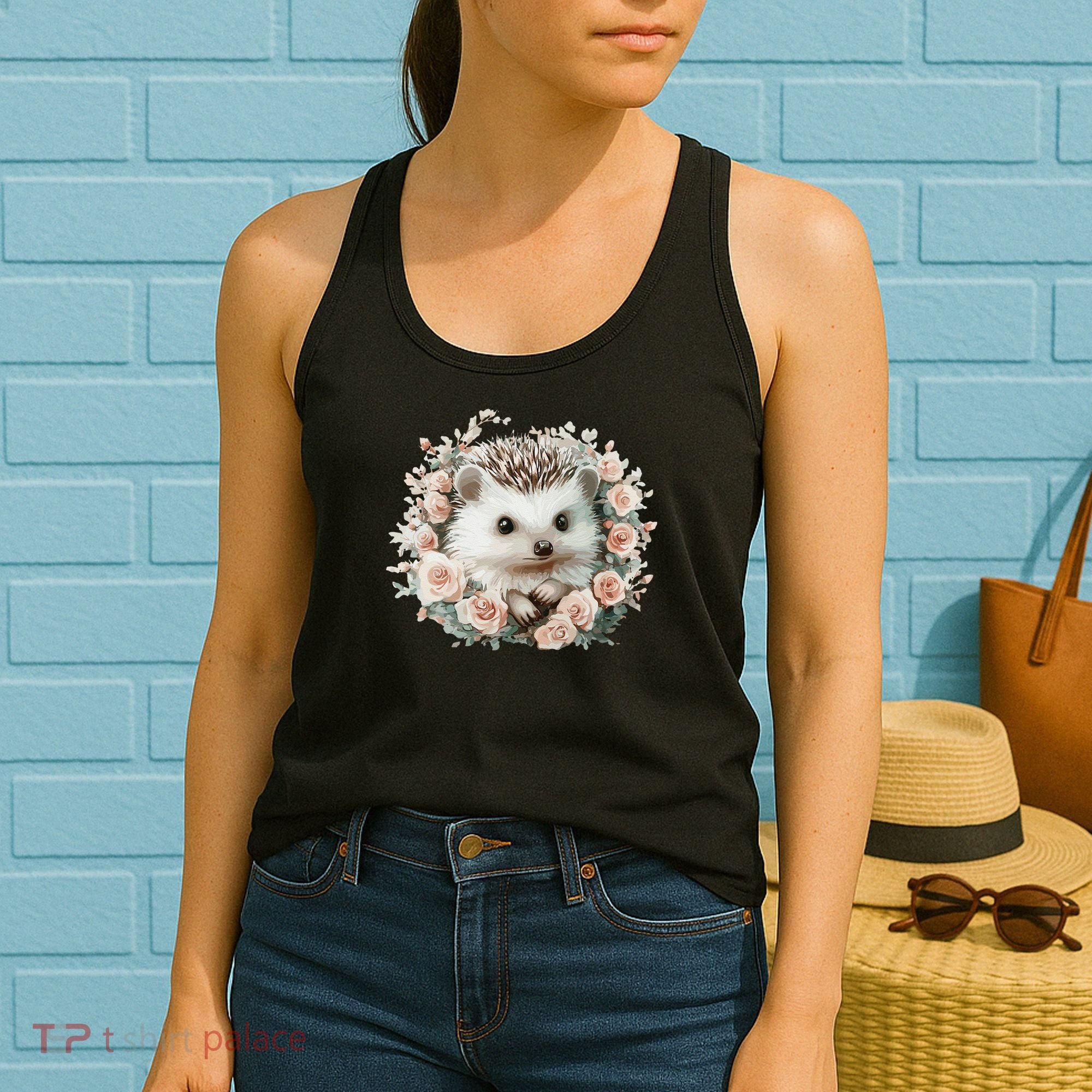 Adorable Hedgehog In Floral Frame Women's Tank Top