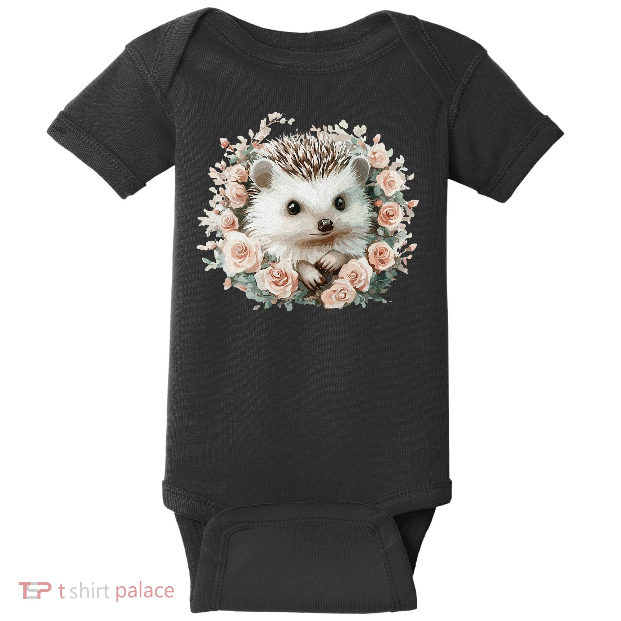 Adorable Hedgehog In Floral Frame Baby Bodysuit