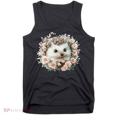 Adorable Hedgehog In Floral Frame Tank Top