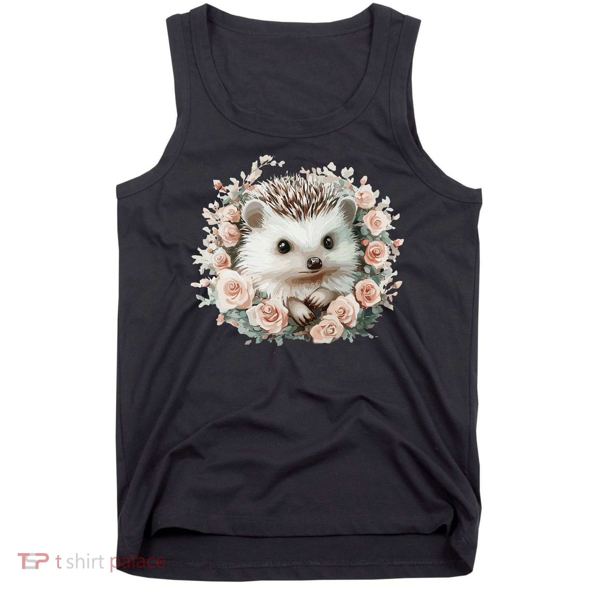 Adorable Hedgehog In Floral Frame Tank Top