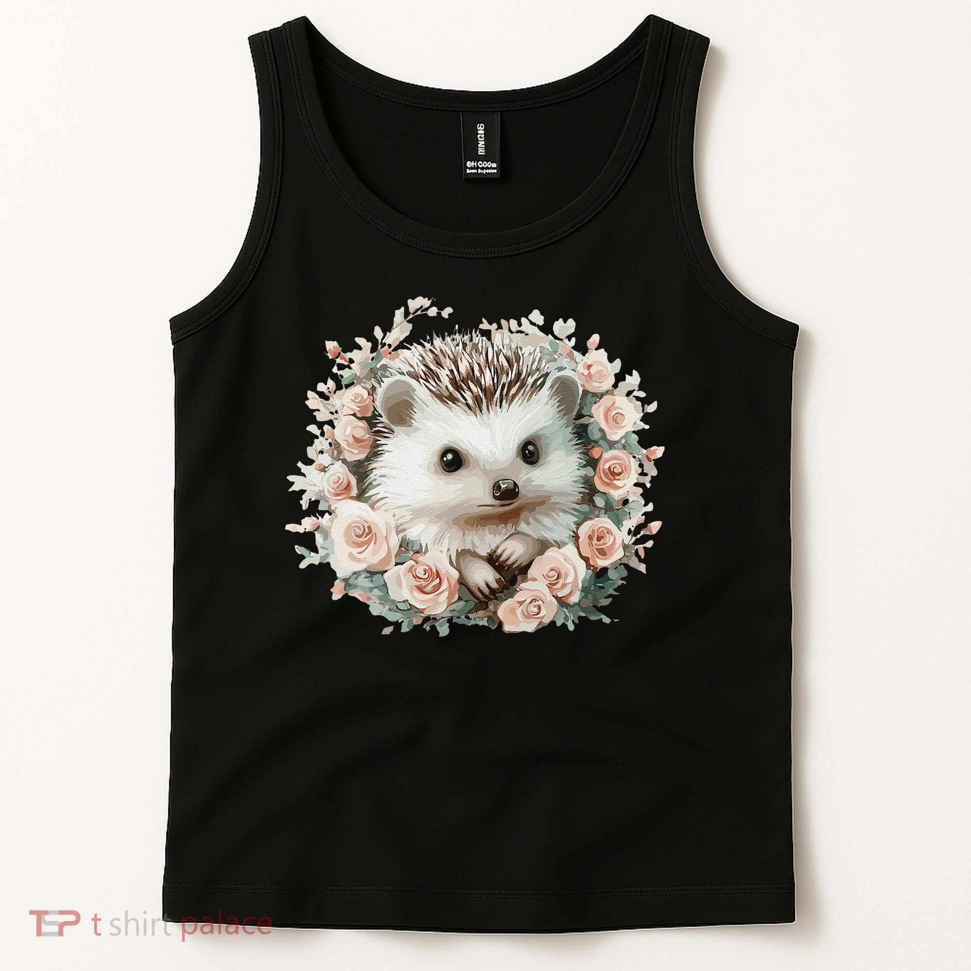 Adorable Hedgehog In Floral Frame Tank Top