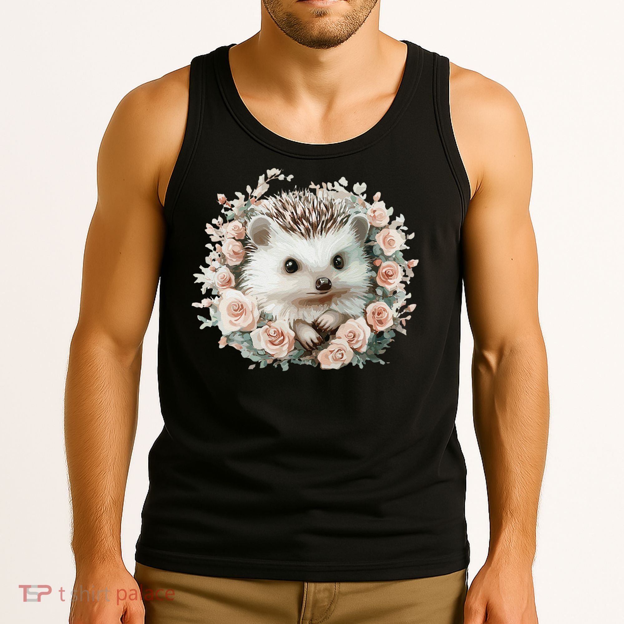 Adorable Hedgehog In Floral Frame Tank Top